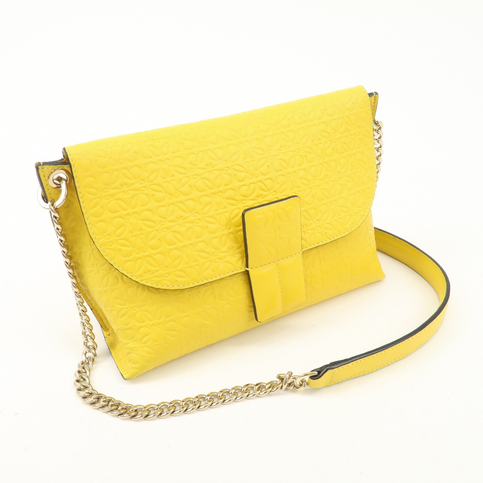 LOEWE Anagram Leather Avenue Chain Shoulder Bag Hand Bag Yellow