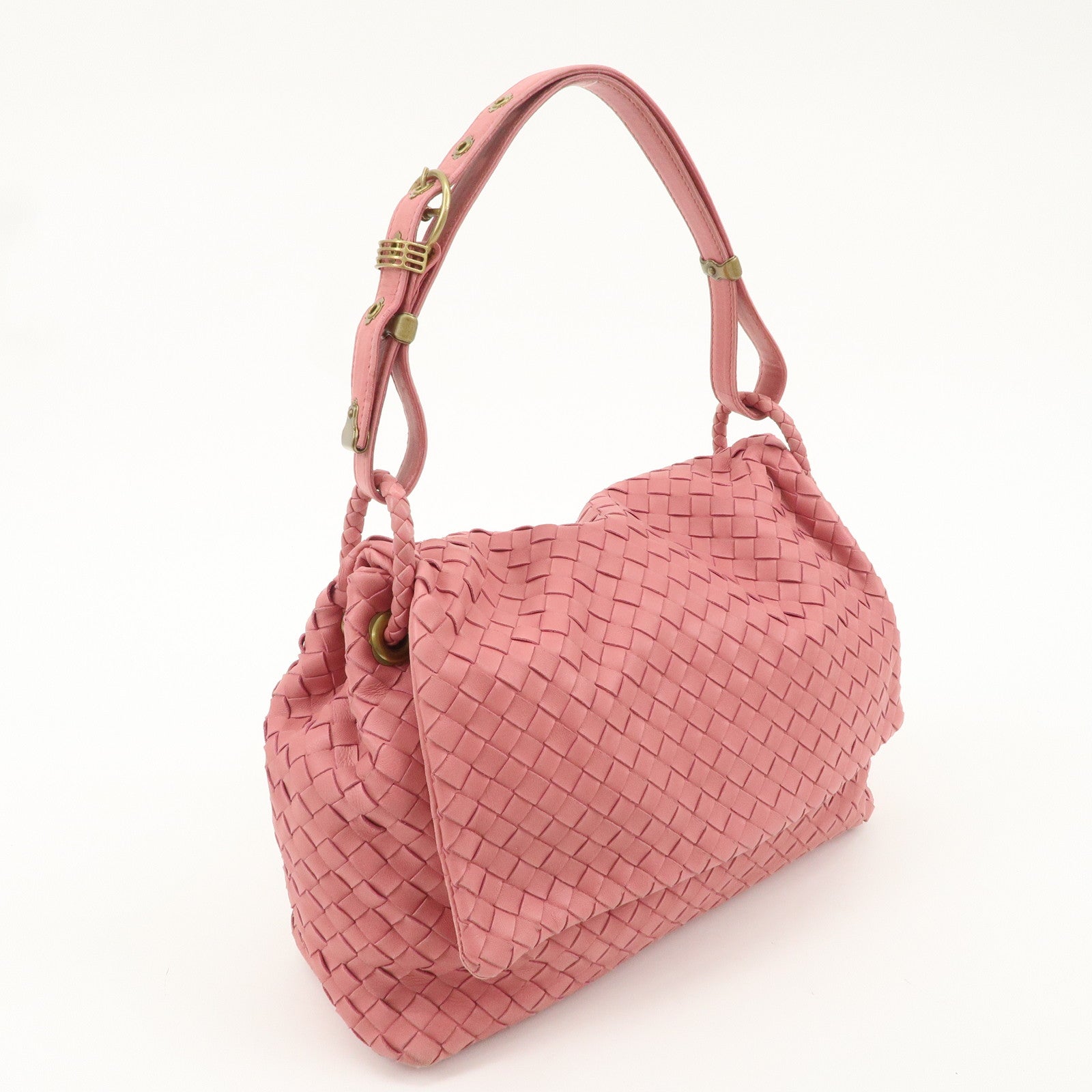 BOTTEGA VENETA Intrecciato Leather Shoulder Bag Pink 162117