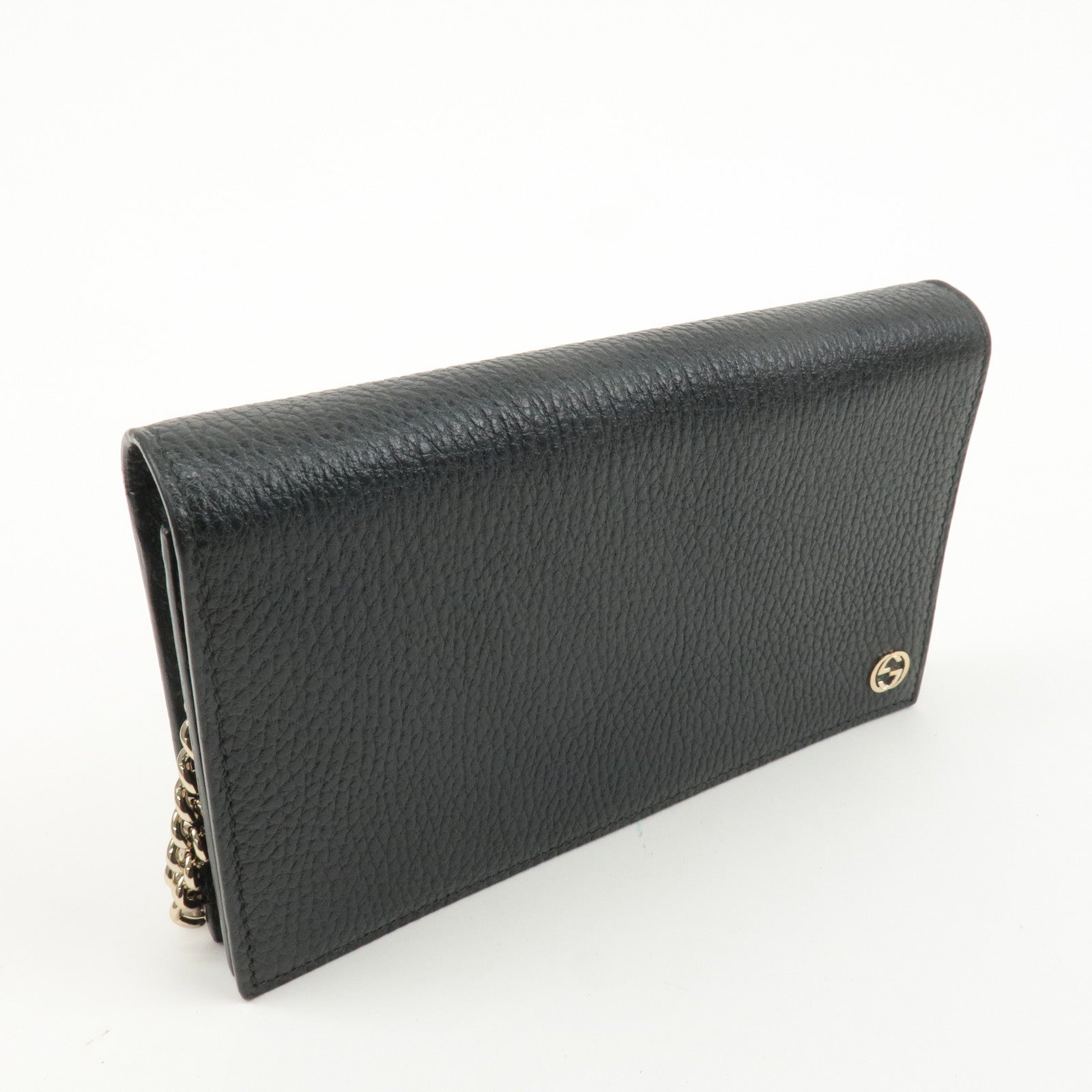 GUCCI Interlocking G Leather Chain Wallet Black 466506