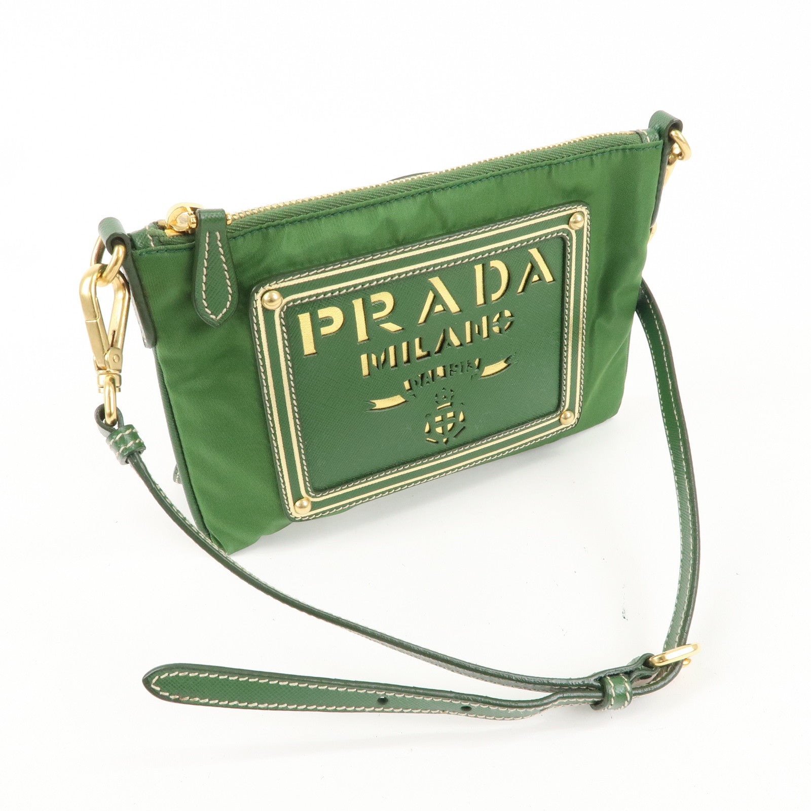 PRADA Nylon Saffiano Leather Shoulder Bag Pouch Green BT0604