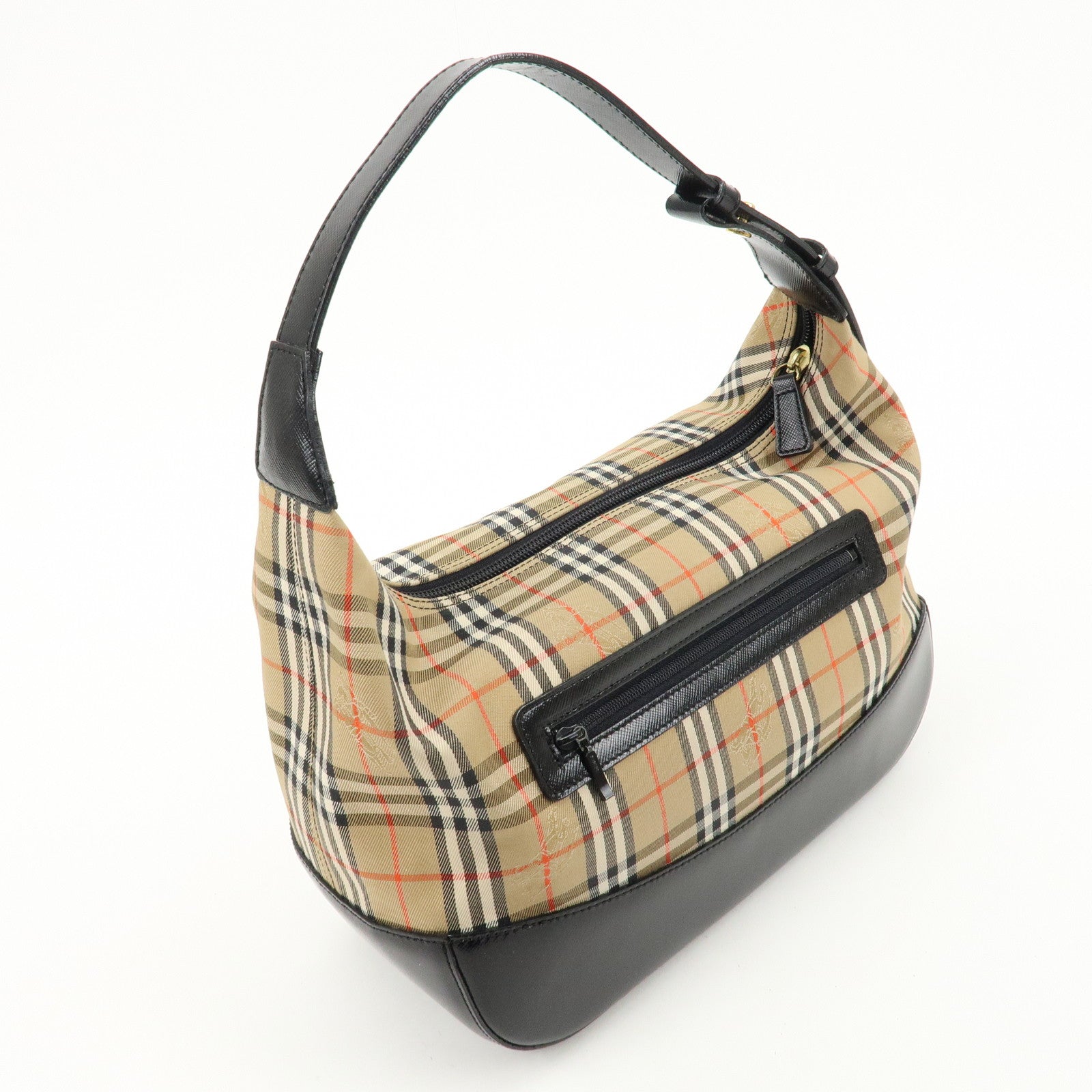 BURBERRY Burberrys Nova Plaid Canvas Leather Shoulder Bag