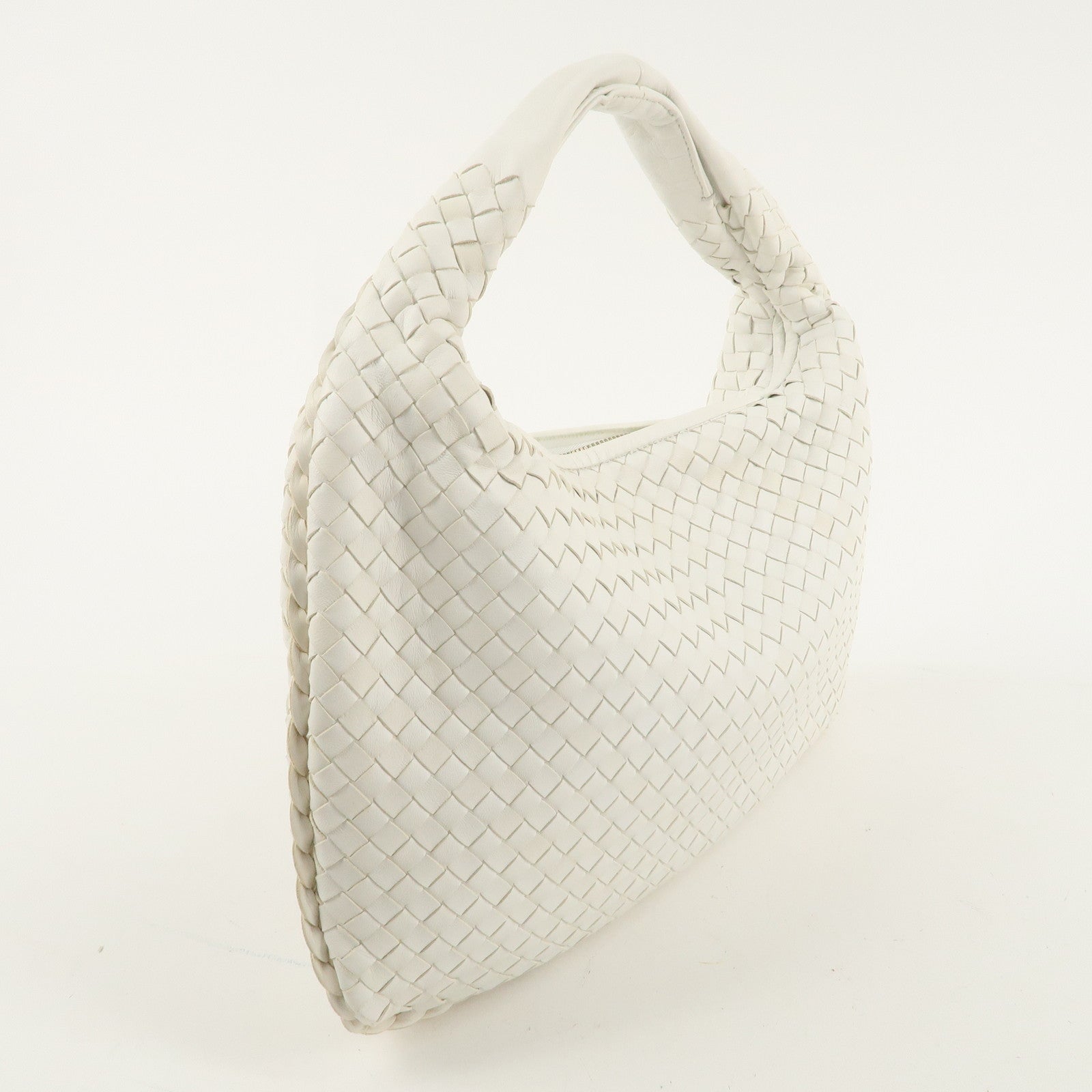 BOTTEGA VENETA Intrecciato Hobo Leather Shoulder Bag White 115653