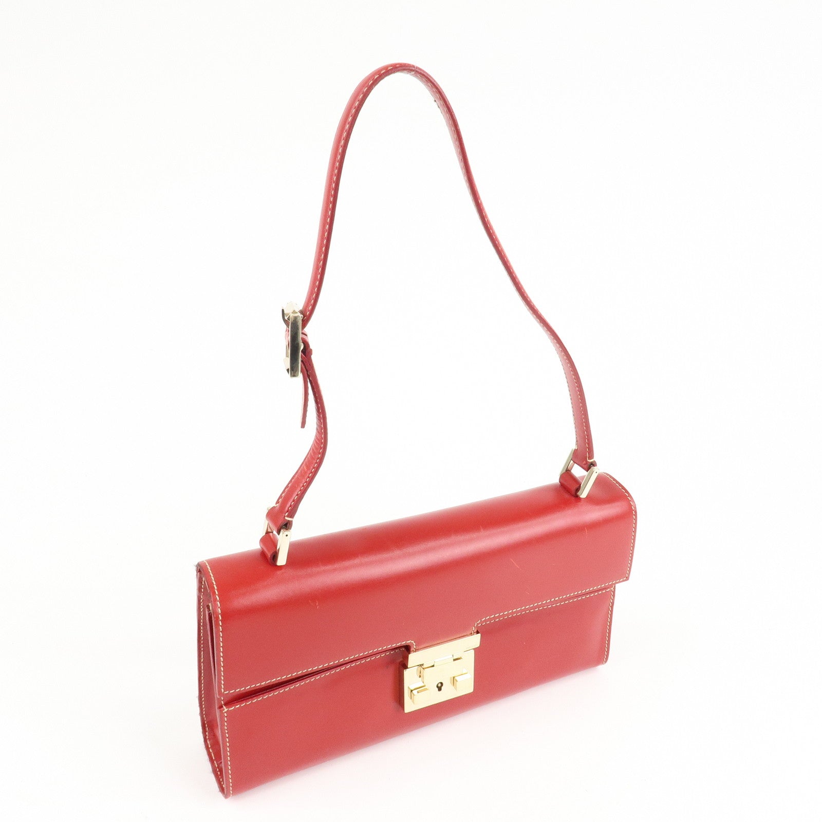 GUCCI Leather One Shoulder Bag Hand Bag Red 001.4214 Used