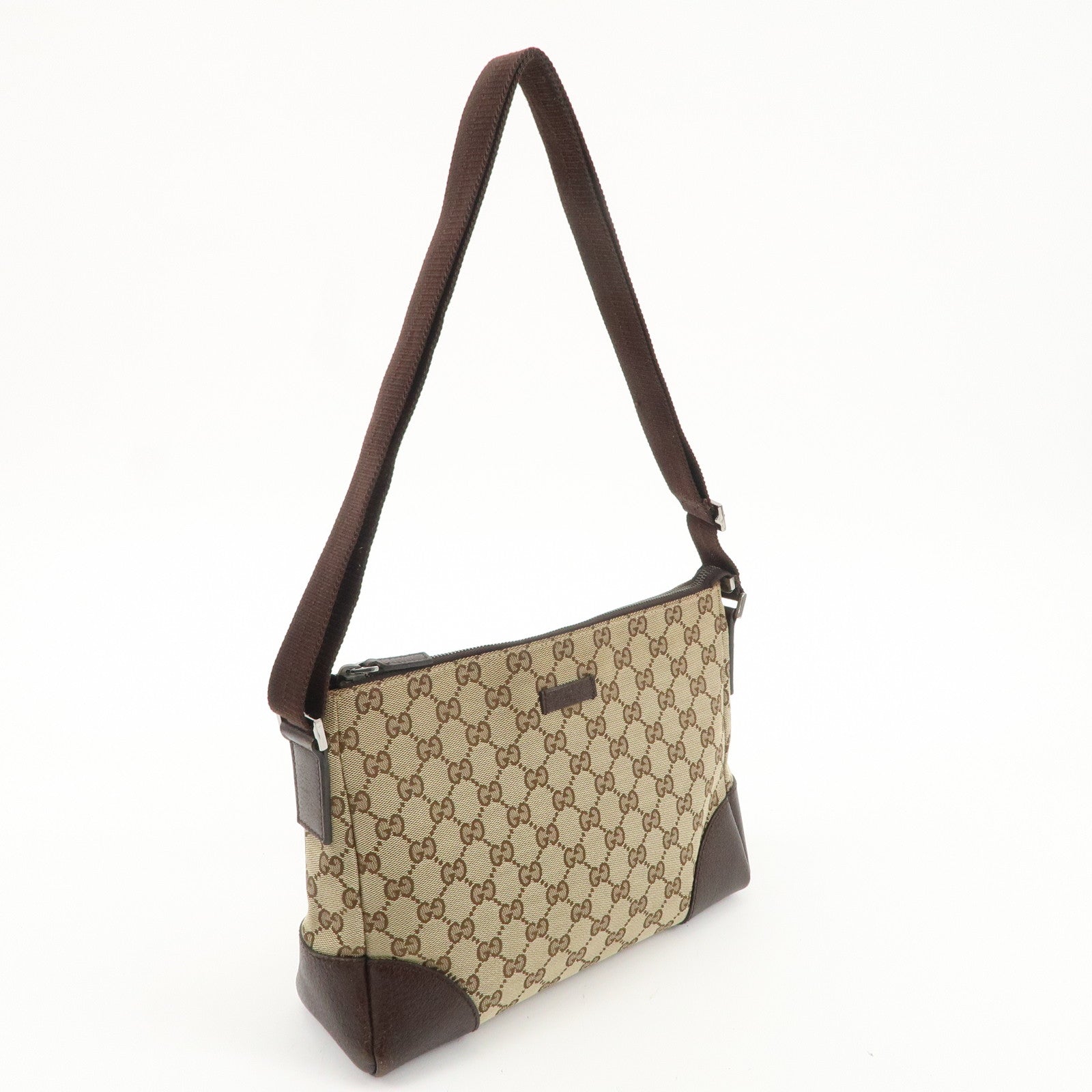 GUCCI GG Canvas Leather Shoulder Bag Beige Brown 114273