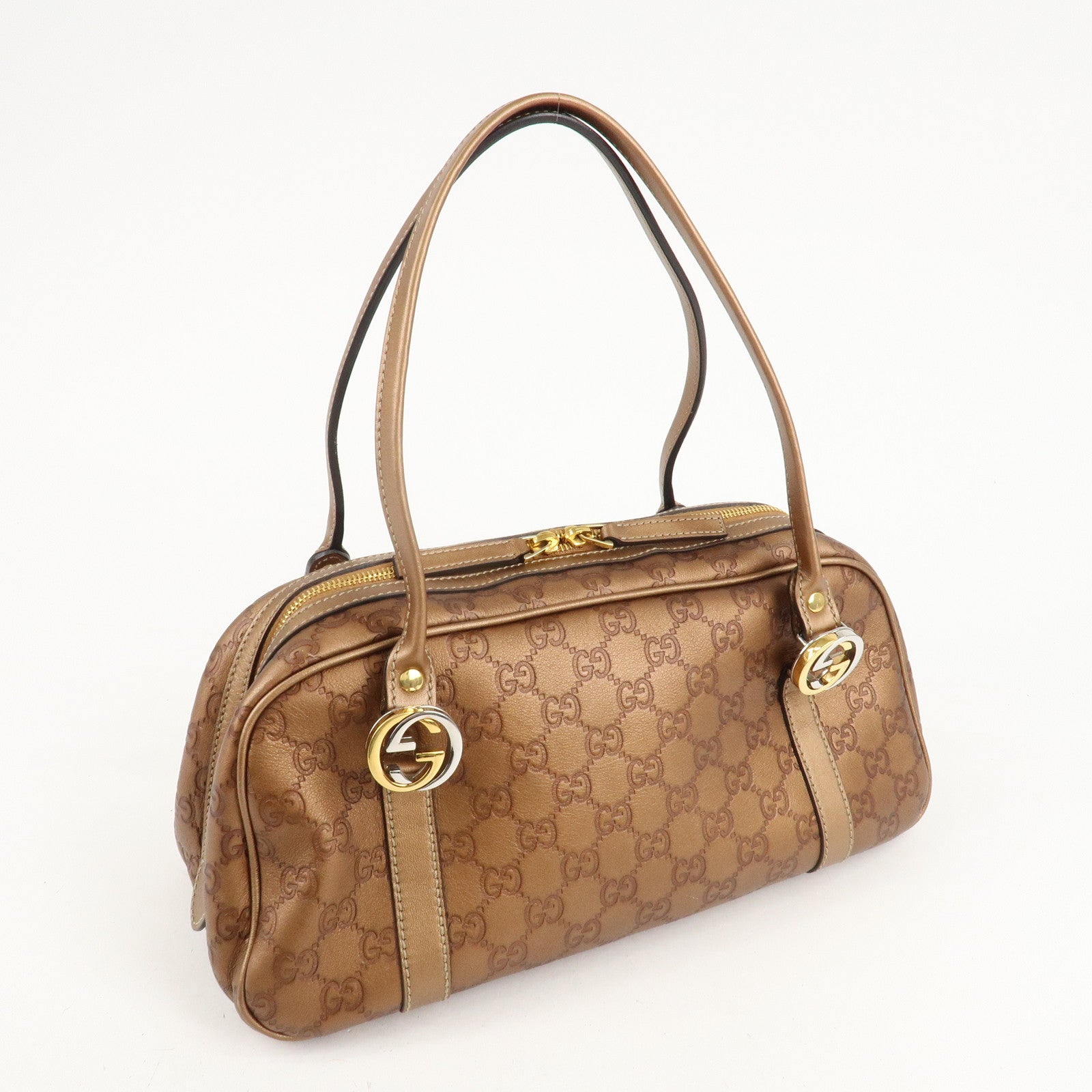 GUCCI Guccissima GG Twins Leather Mini Boston Bag Brown 232958 F/S Used