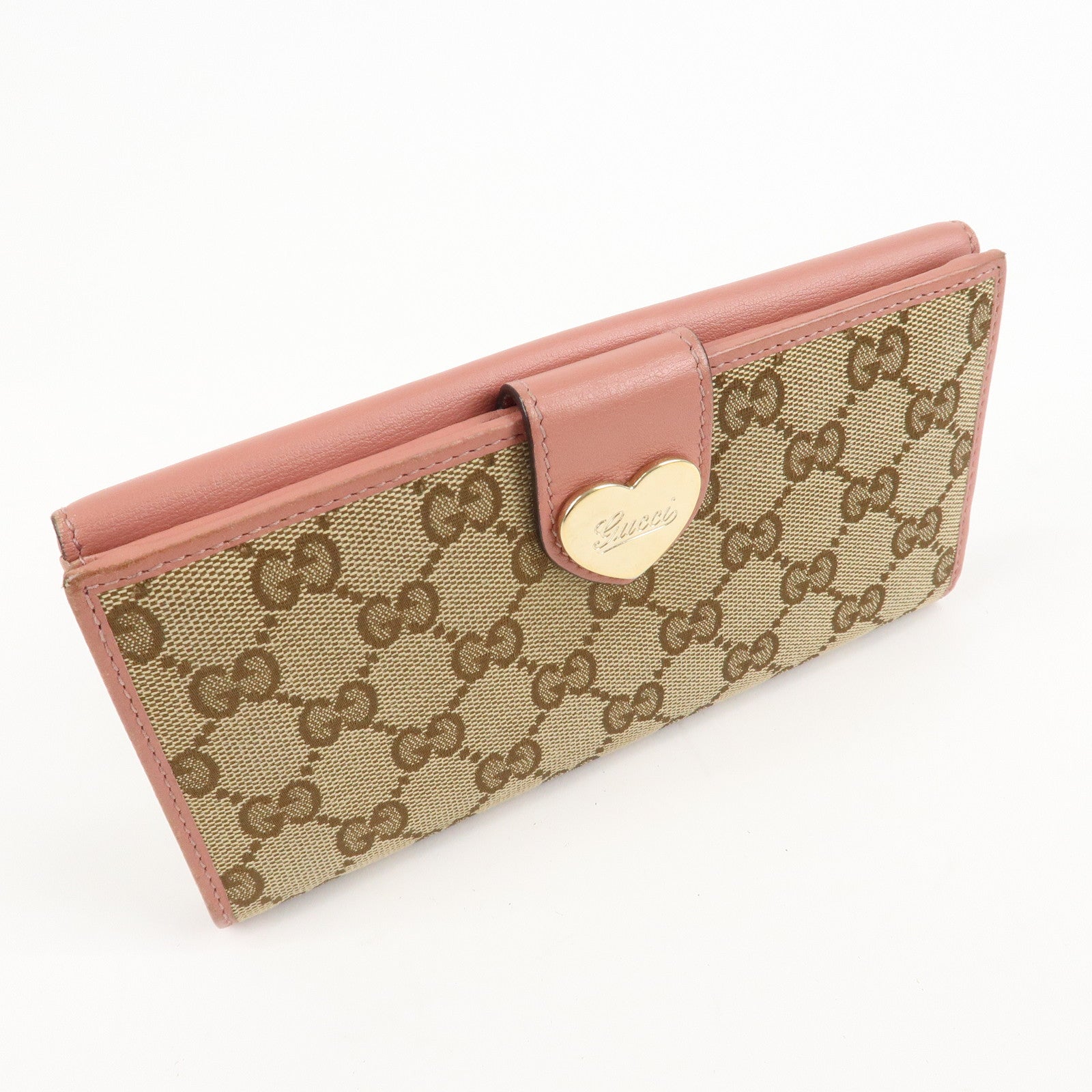 GUCCI Lovely Heart GG Canvas Leather Bifold Long Wallet 203550