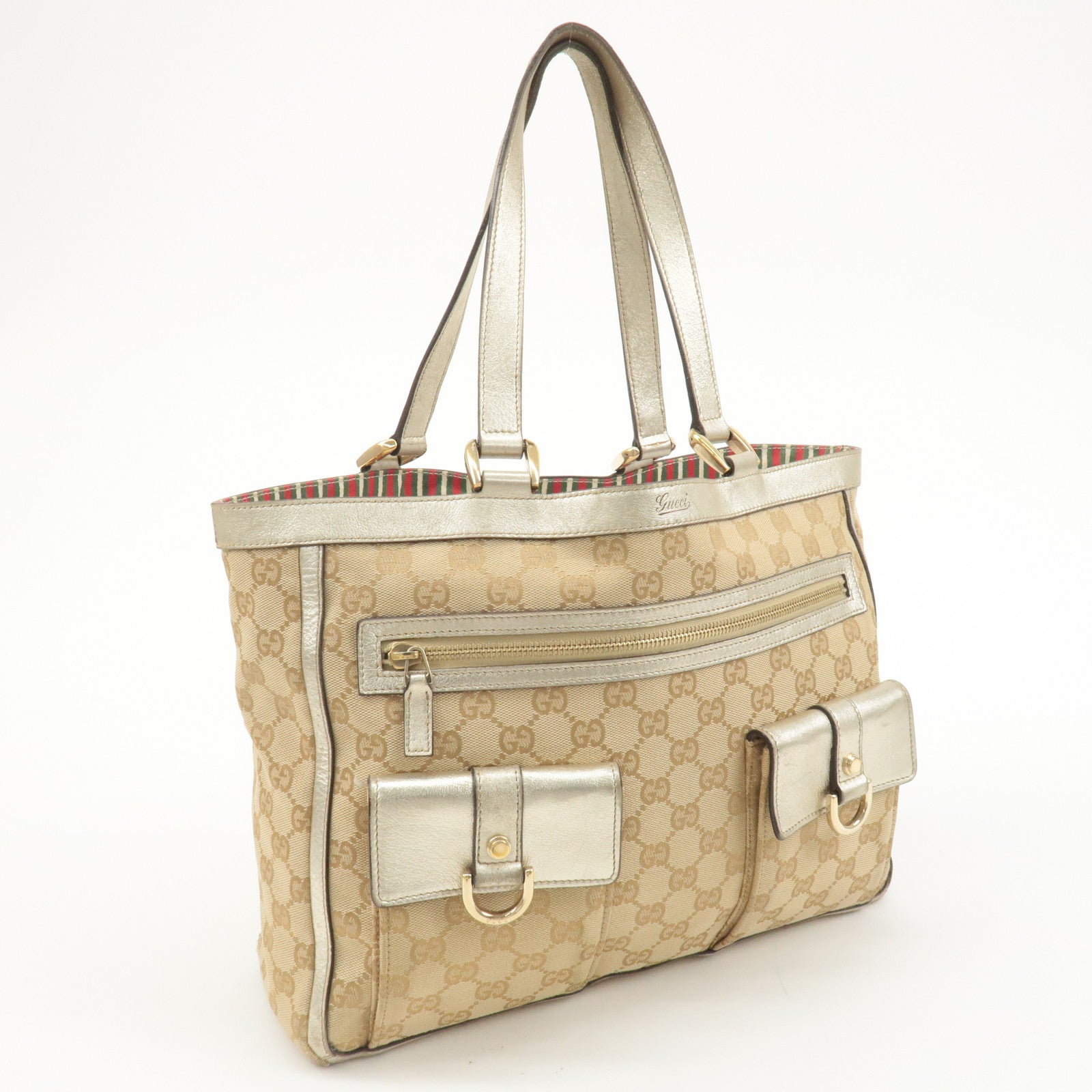 GUCCI Abbey GG Canvas Leather Tote Bag Beige Gold 146247