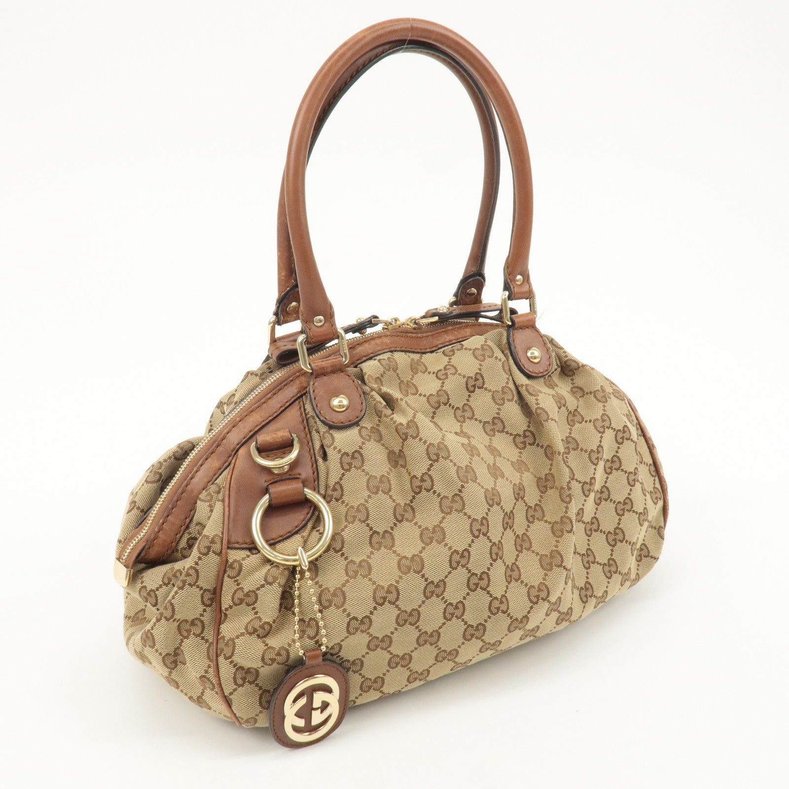 GUCCI Sukey GG Canvas Leather 2WAY Tote Bag Beige Brown 223974