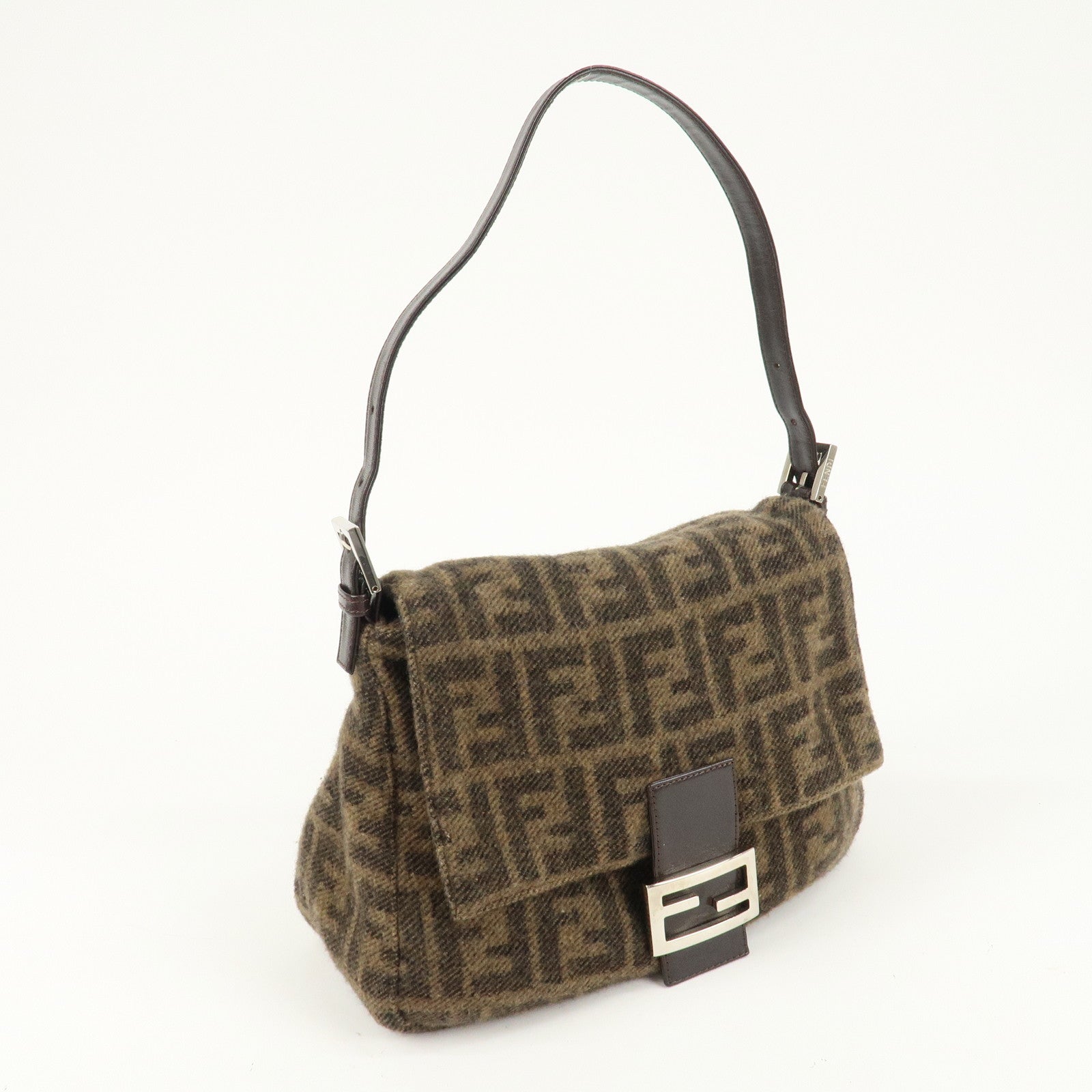 FENDI Mamma Baguette Zucca Wool Leather Shoulder Bag 26325 Used