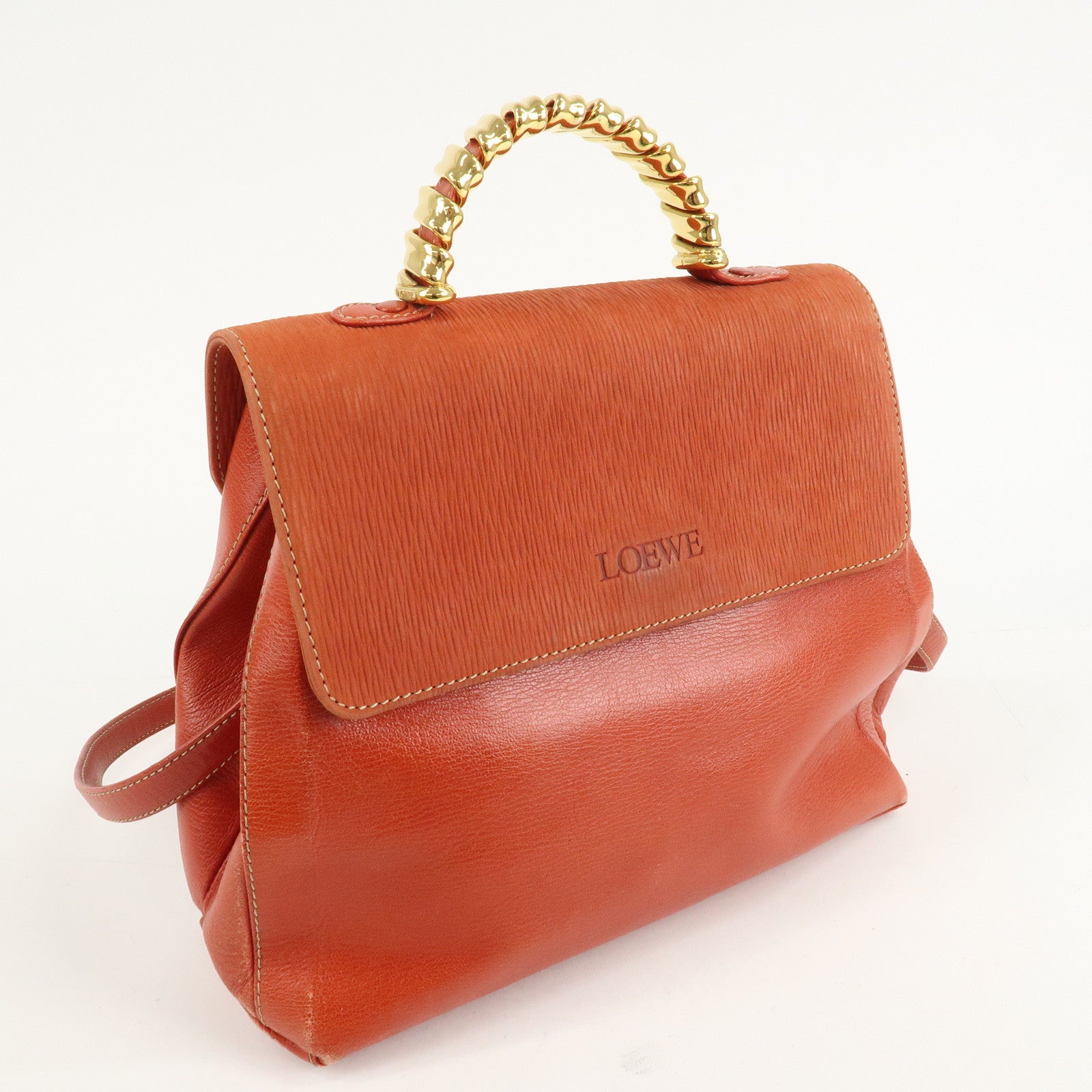 LOEWE Velazquez Suede Leather 2Way Bag Hand Bag Orange