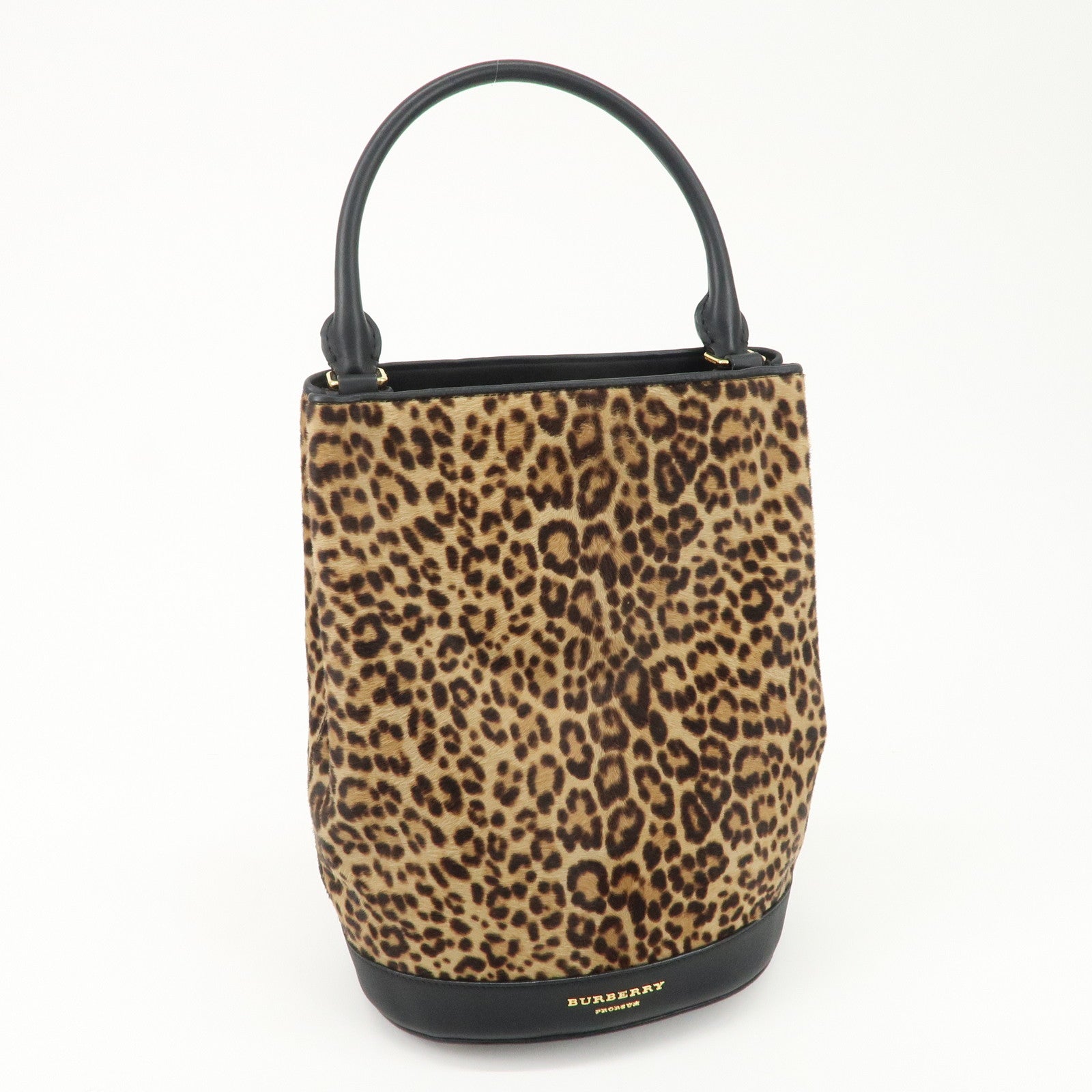 BURBERRY Unborn Calf Leather Bucket Bag Shoulder Bag Leopard