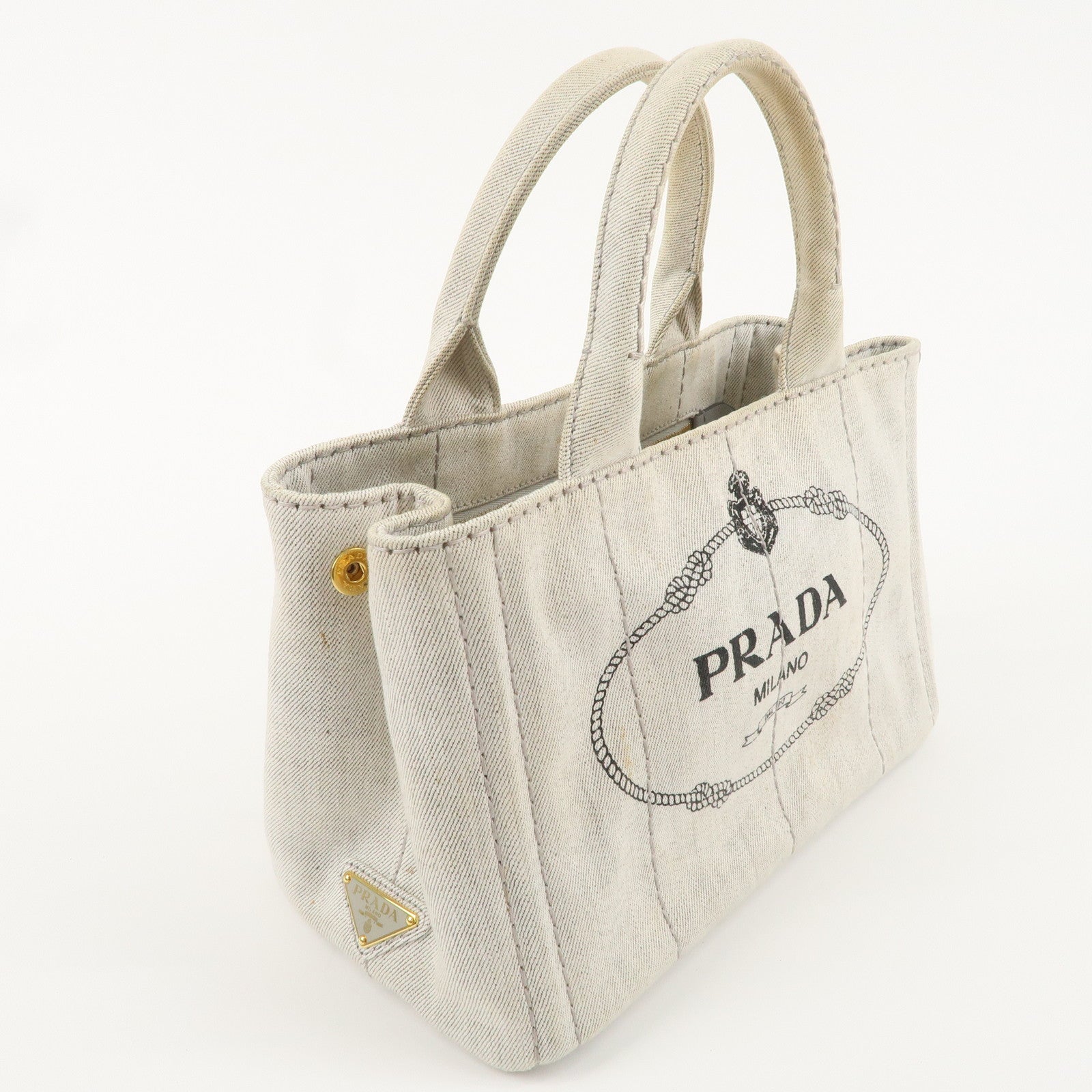 PRADA Canvas Canapa Mini Hand Bag Light Grey