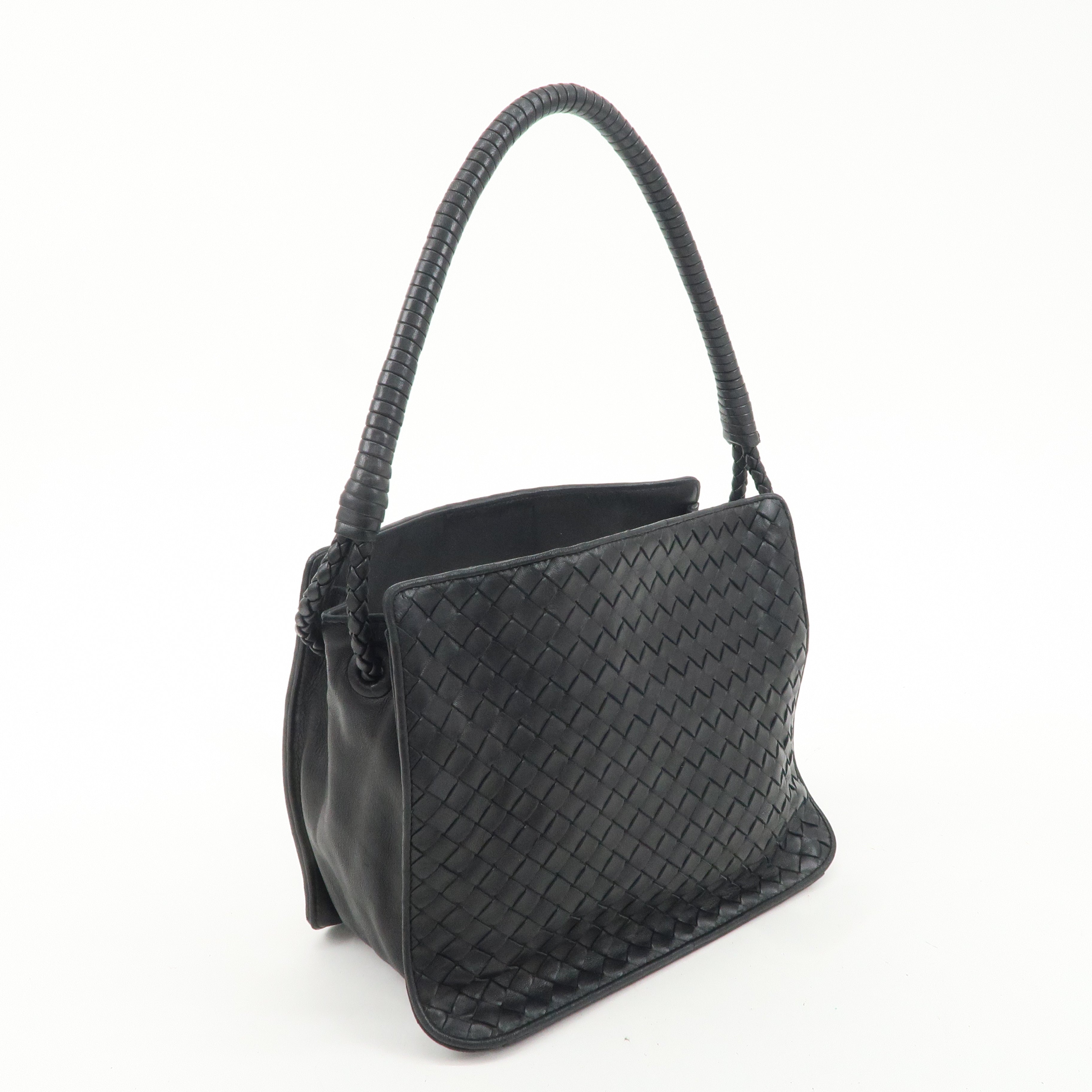 BOTTEGA VENETA Intrecciato Leather Shoulder Bag Black 115655