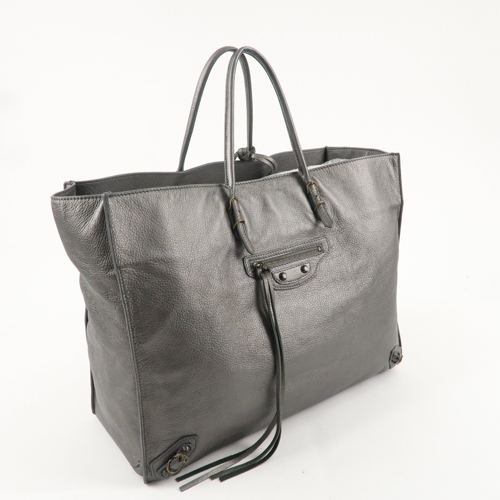 BALENCIAGA The Paper Leather Tote Bag Silvergray 236701