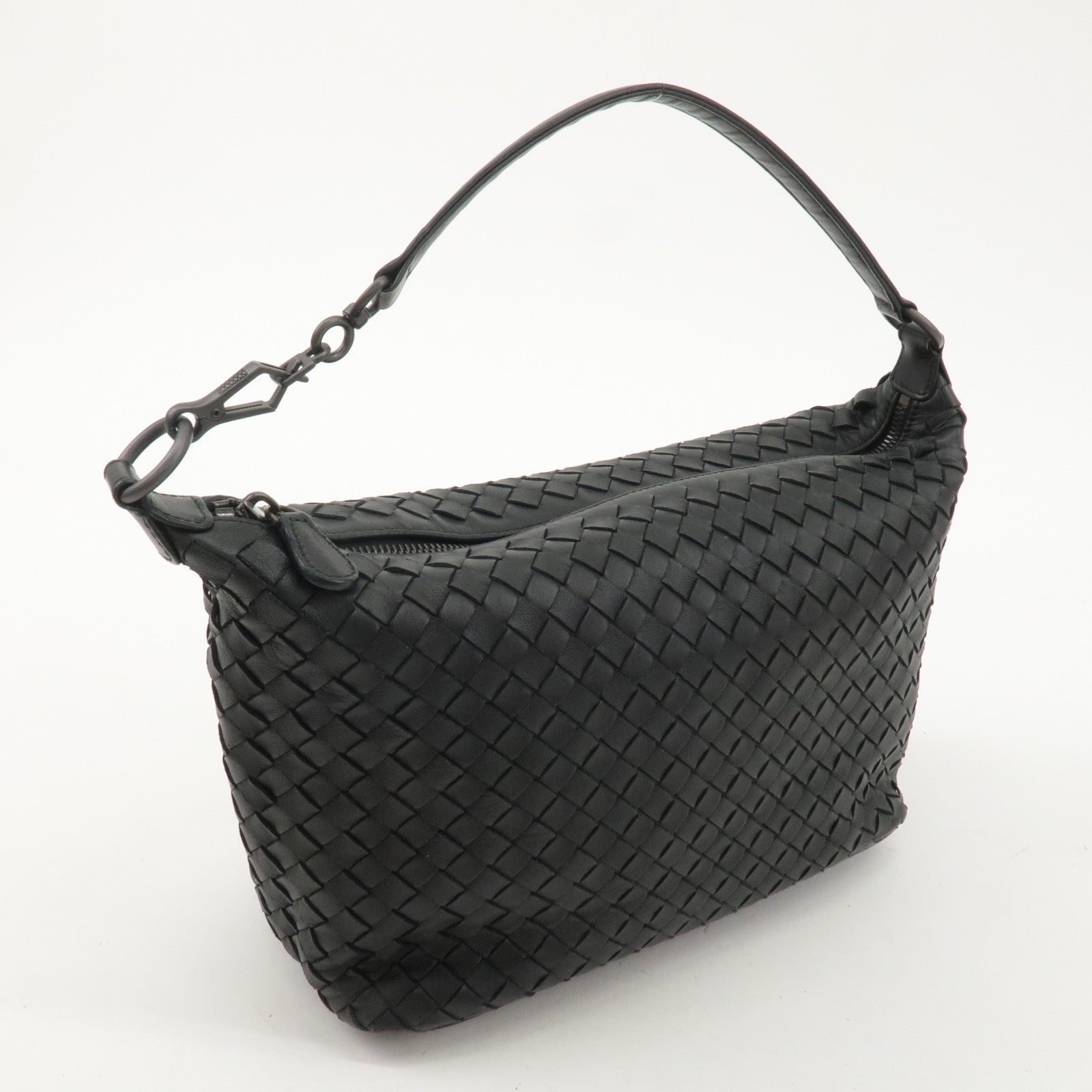 BOTTEGA VENETA Intrecciato Leather Shoulder Bag Black 239988