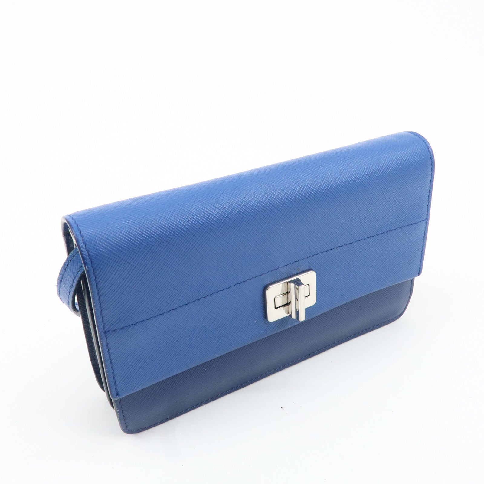 PRADA Leather Shoulder Bag Blue Navy