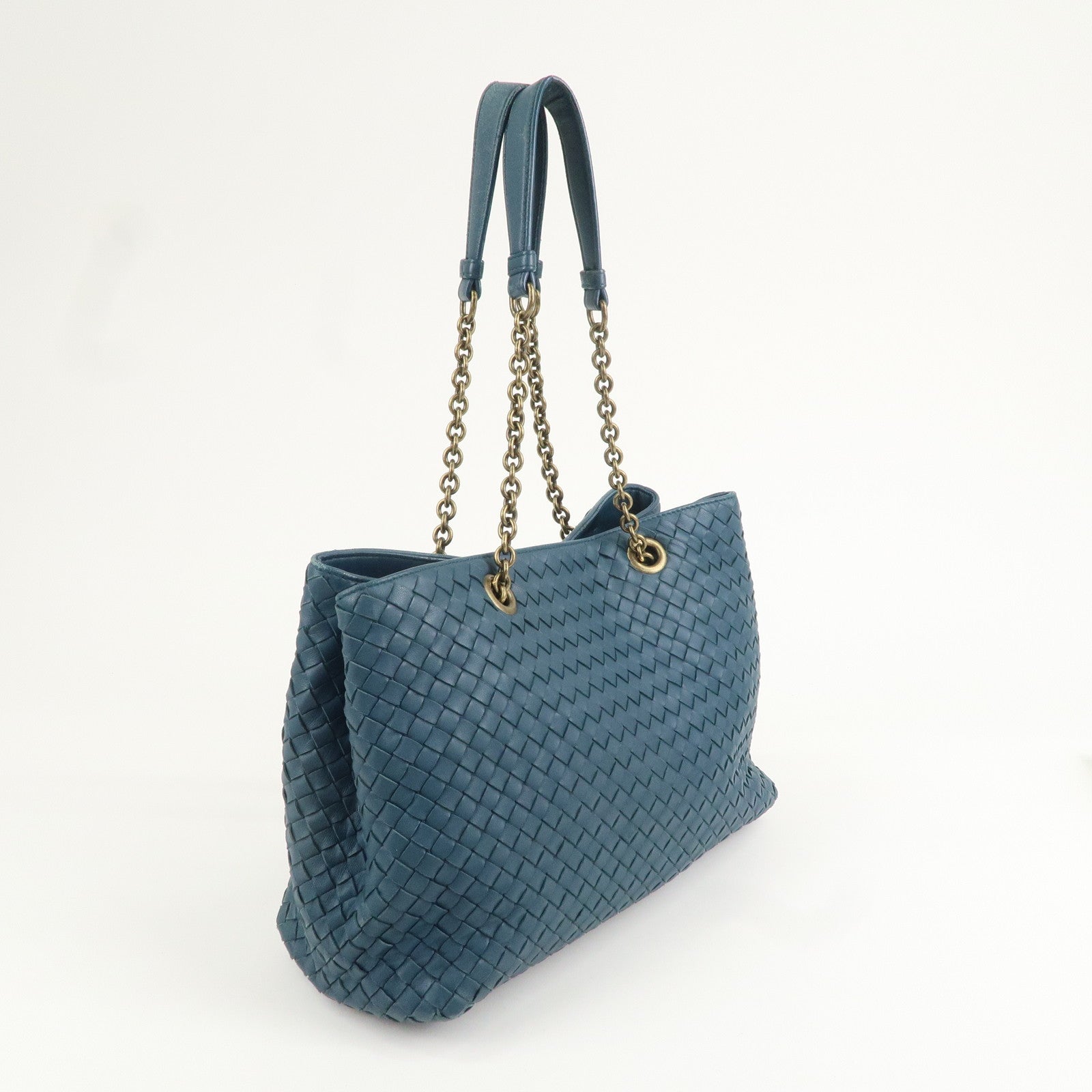 BOTTEGA VENTA Intrecciato Leather Shoulder Bag Hand Bag Blue