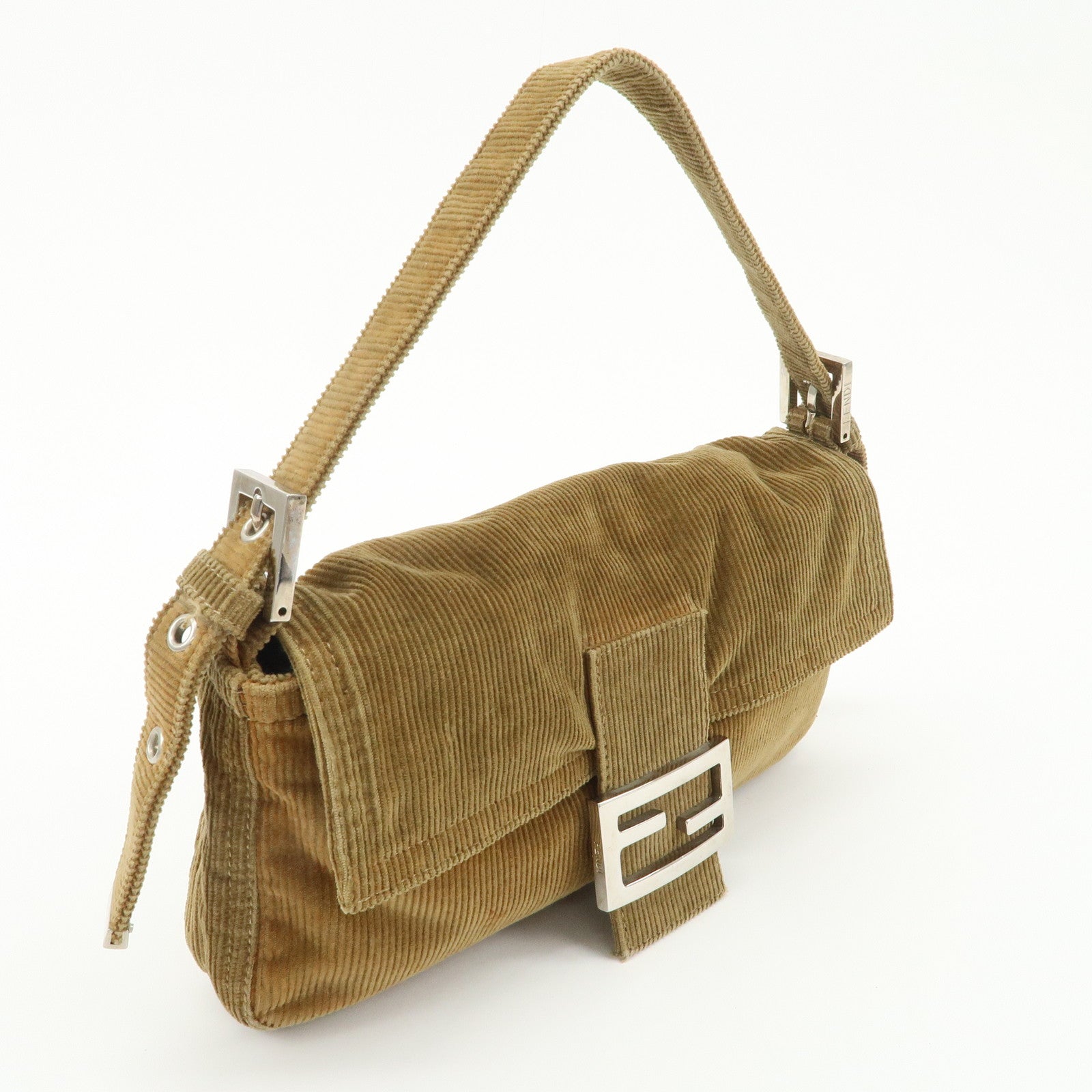 FENDI Mamma Baguette Corduroy Shoulder Bag Beige 26424 Used