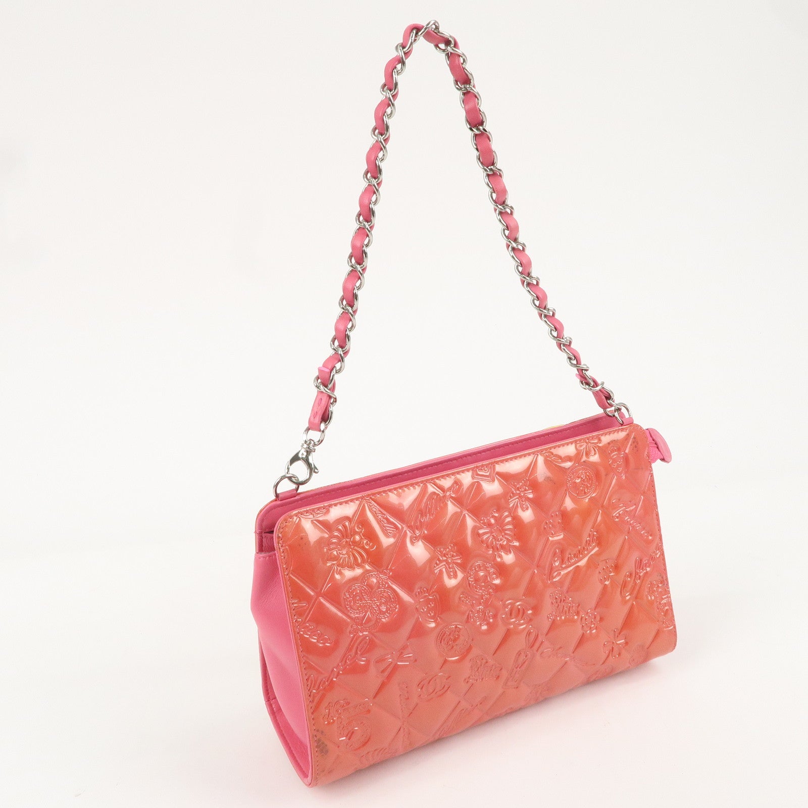 CHANEL Icon Patent Leather Chain Shoulder Bag Pink A37156