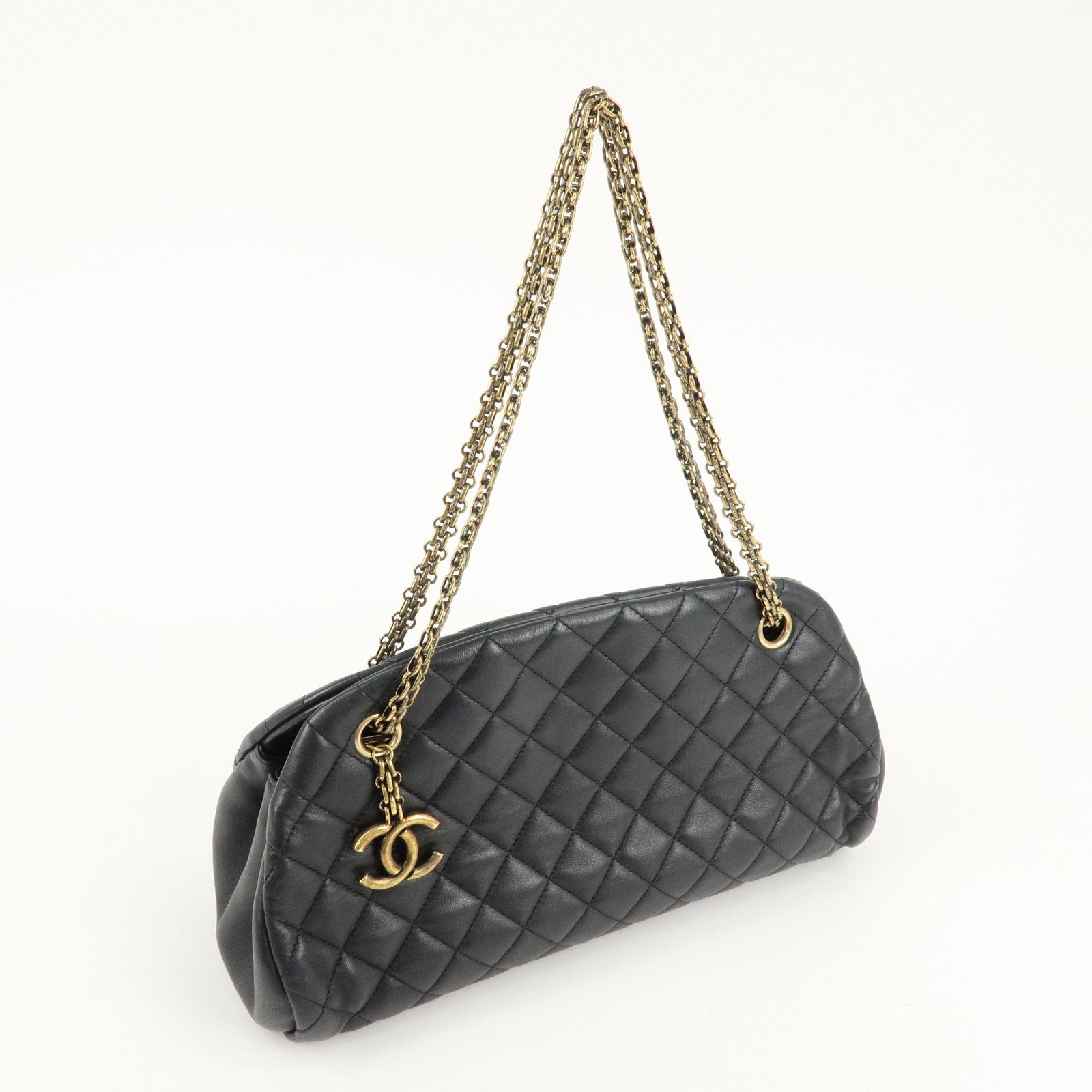 CHANEL Matelasse Lamb Skin Chain Shoulder Bag Hand Bag Black Usesd F/S Used