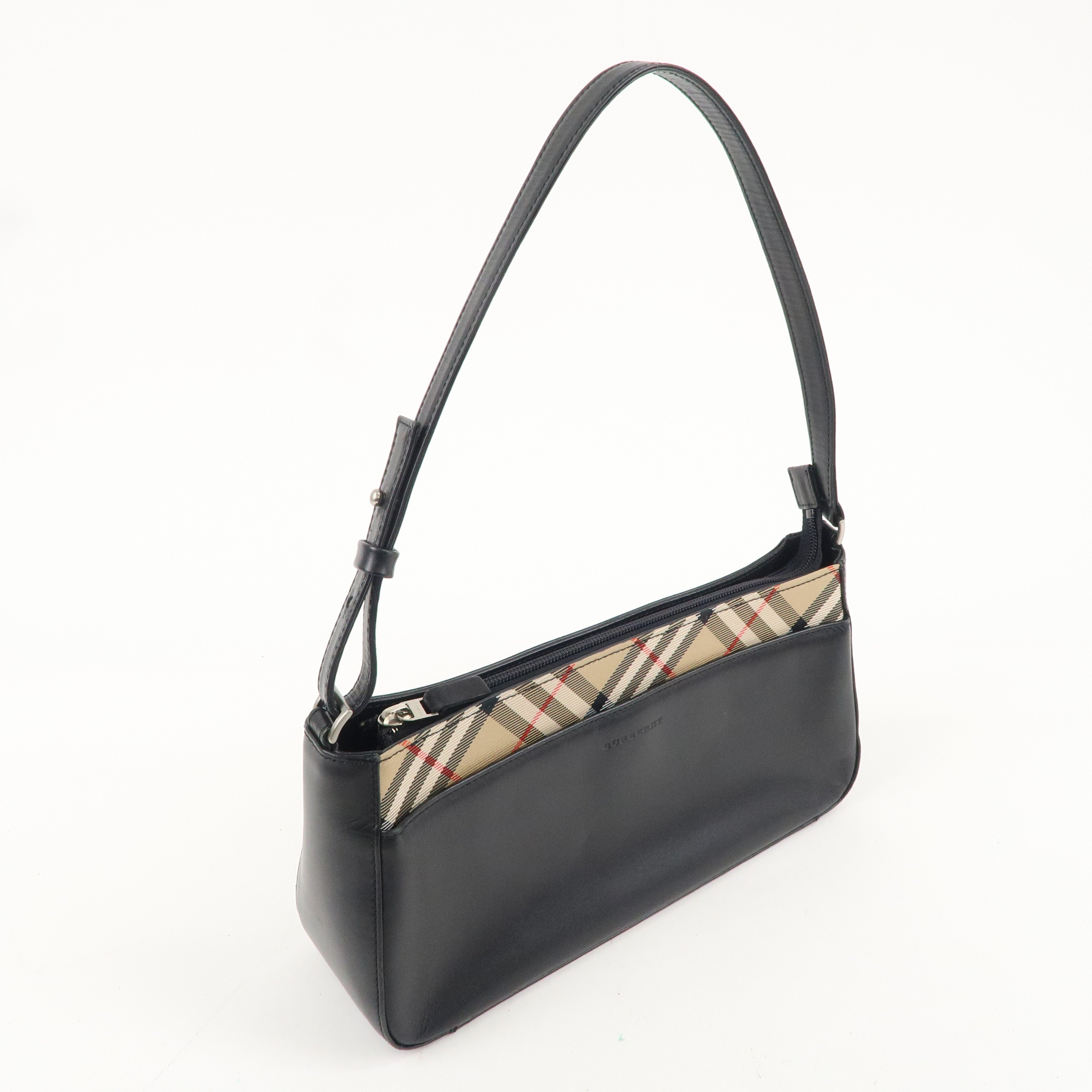 BURBERRY Canvas Leather Nova Plaid Shoulder Bag Beige Black