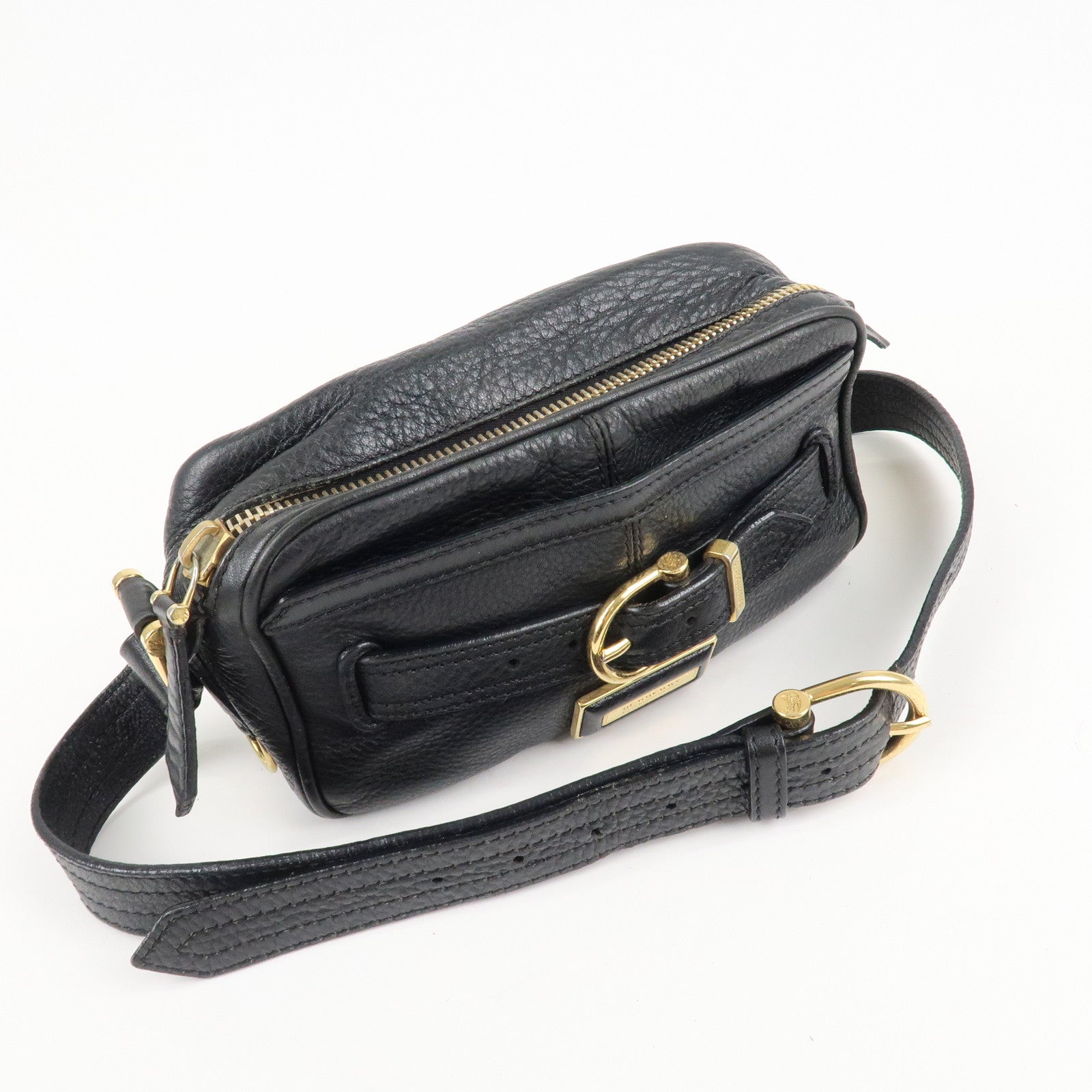 BURBERRY Logo Leather Shoulder Bag Hand Bag Black