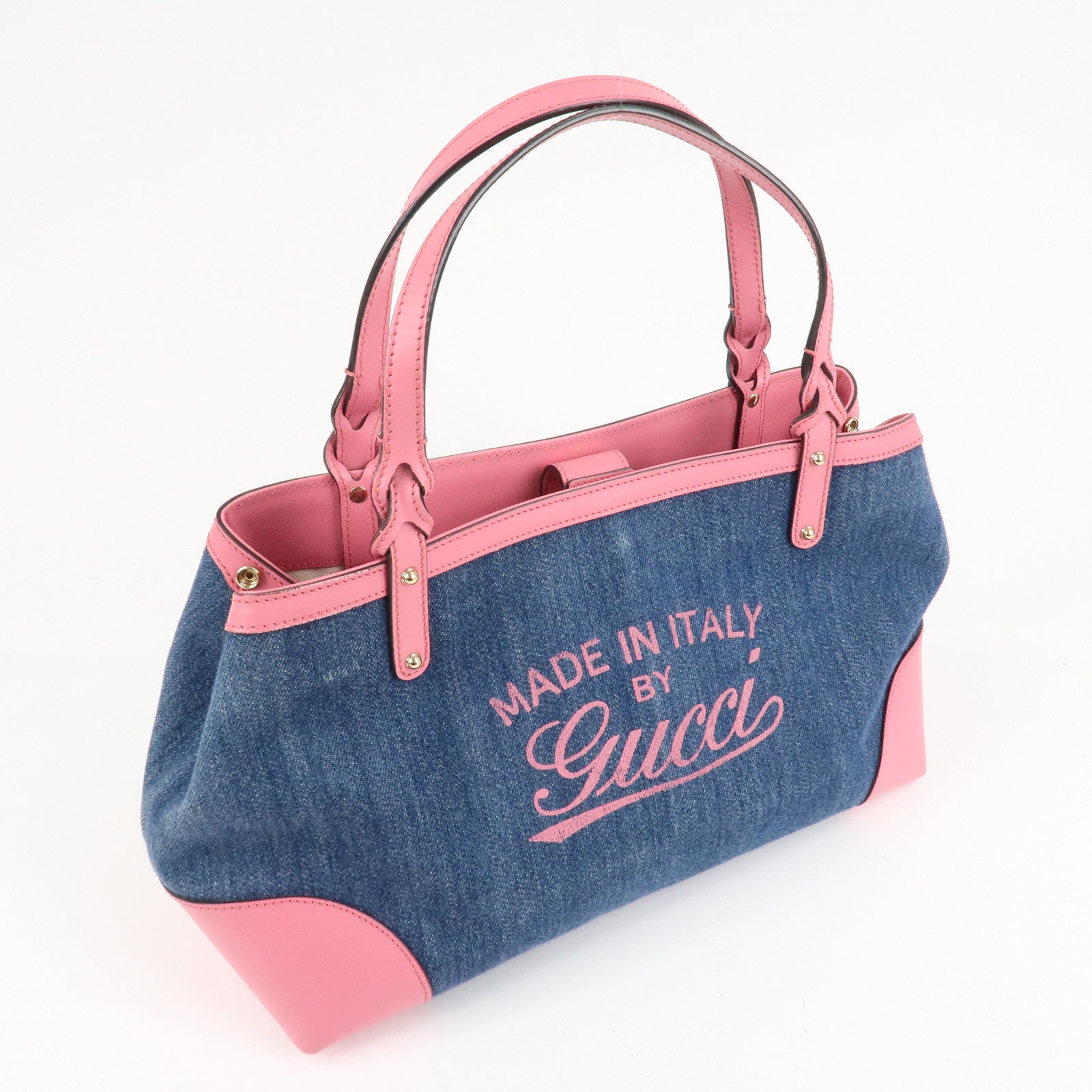 GUCCI Craft Denim Leather Tote Bag Hand Bag Blue Pink 348715 Used