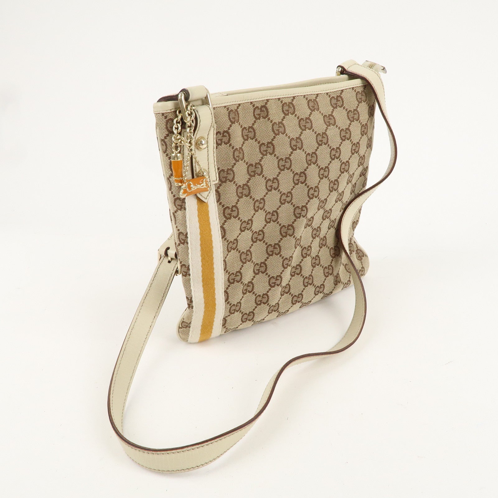 GUCCI Sherry GG Canvas Leather Shoulder Bag Beige Ivory 144388