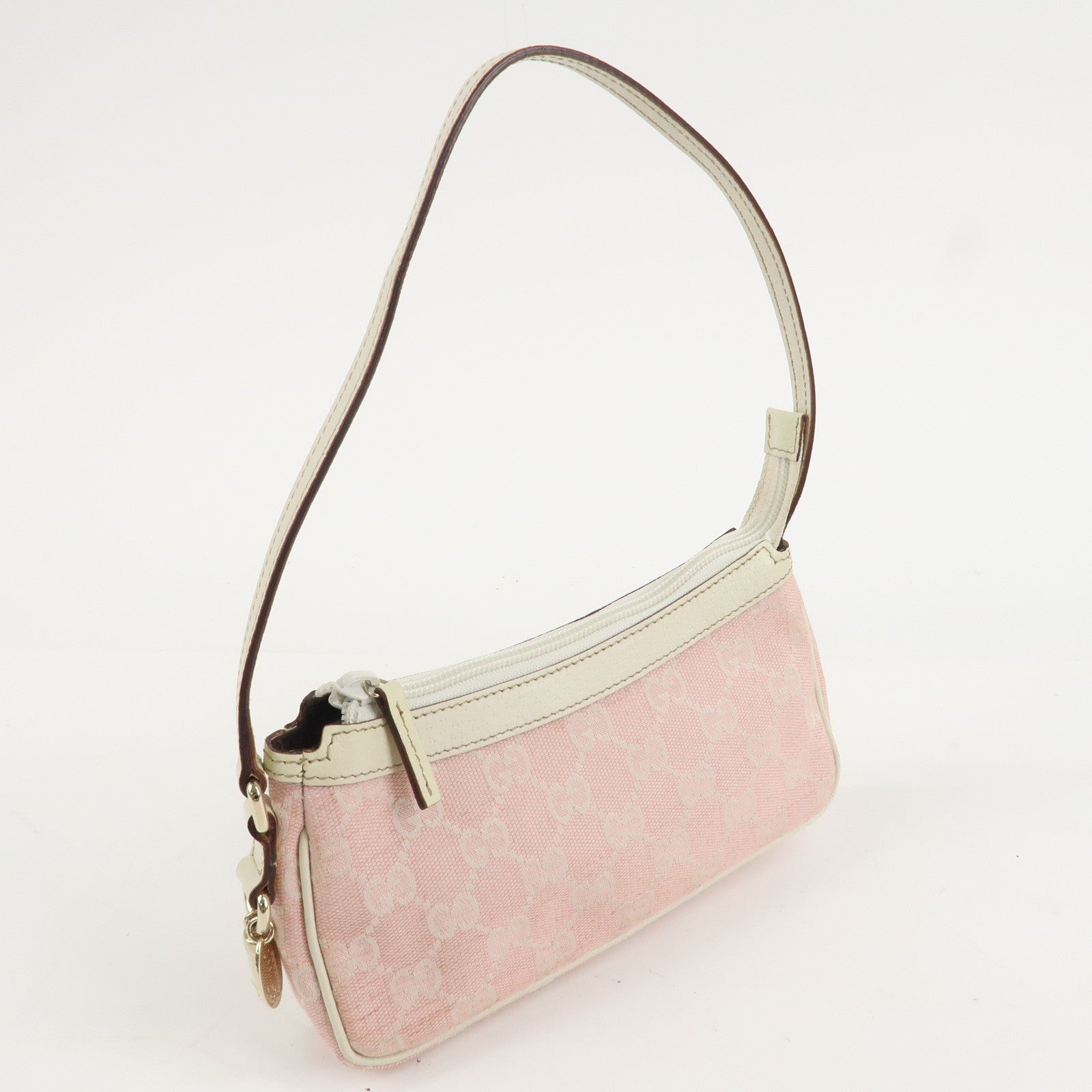 GUCCI GG Canvas Leather Pouch Shoulder Bag Pink Ivory 154432 Used