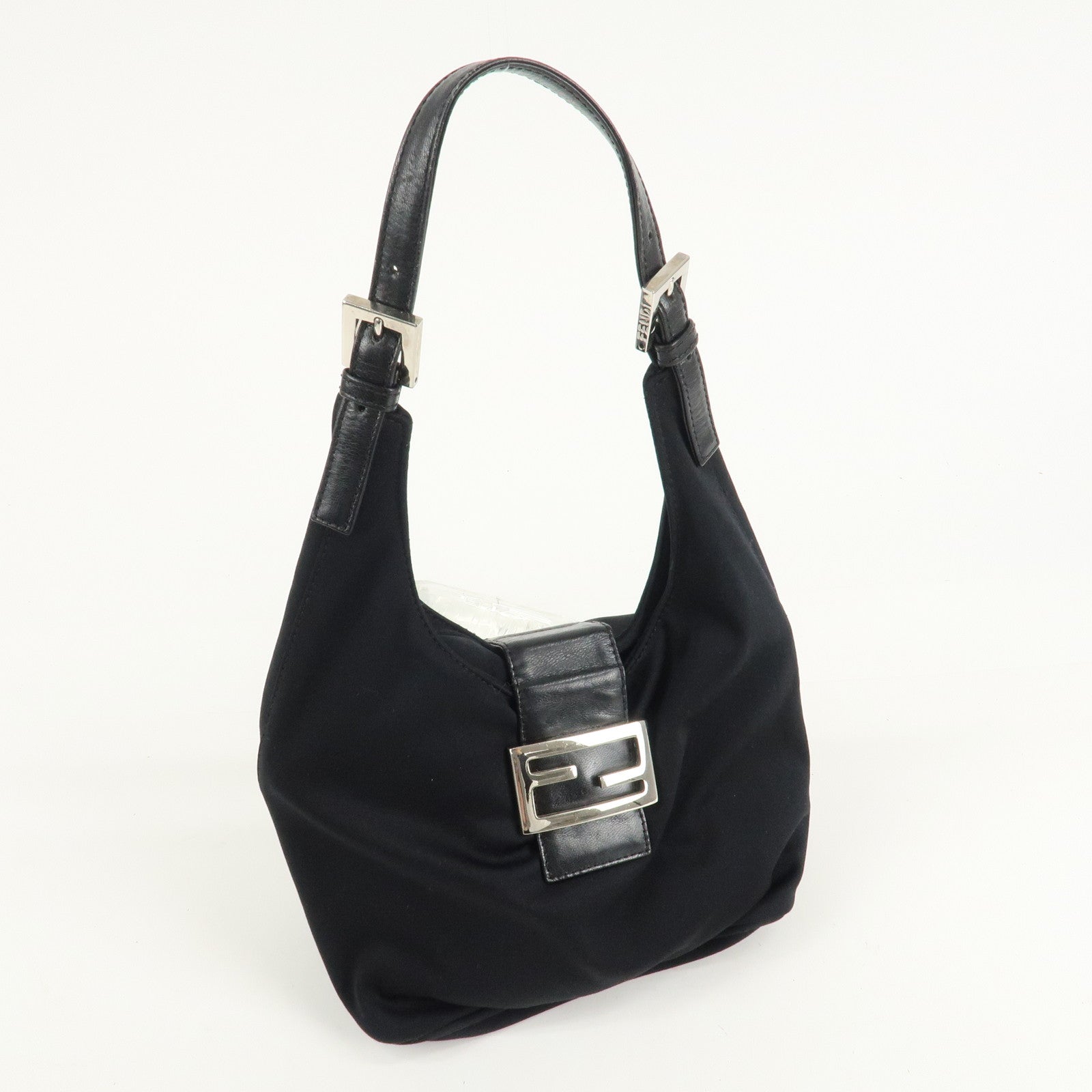 FENDI Cotton Leather Shoulder Bag Black 26686