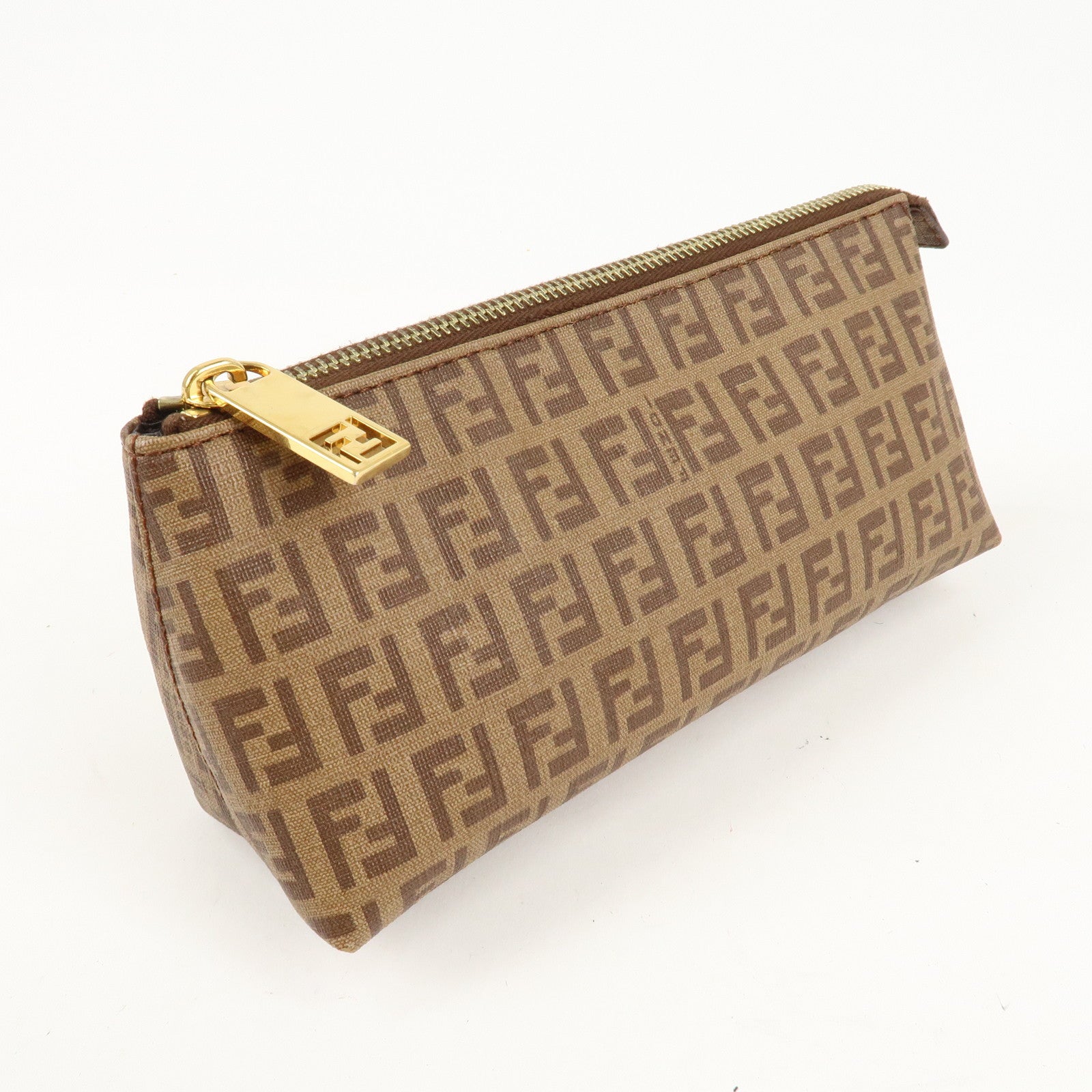 FENDI Zucchino PVC Pouch Brown 7N0074 Used