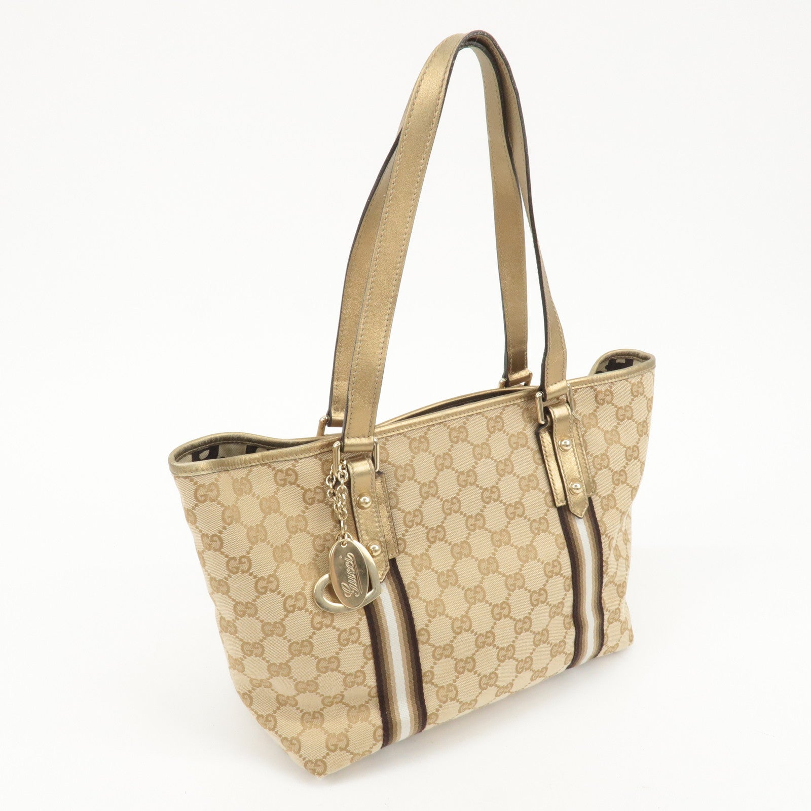 GUCCI GG Canvas Leather Shoulder Tote Bag Beige Gold 137396 Used