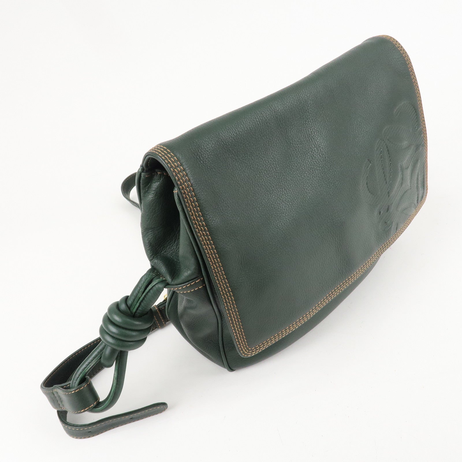 LOEWE Anagram Leather Knot Shoudler Bag Cross Body Bag Green Used