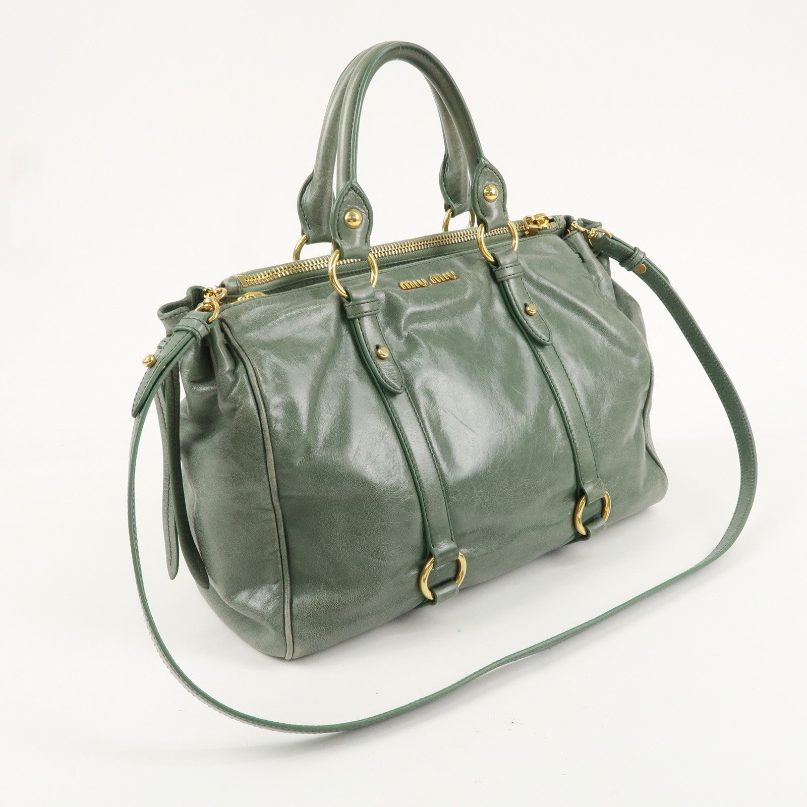 MIU MIU Leather 2Way Bag Hand Bag Shoulder Bag Green