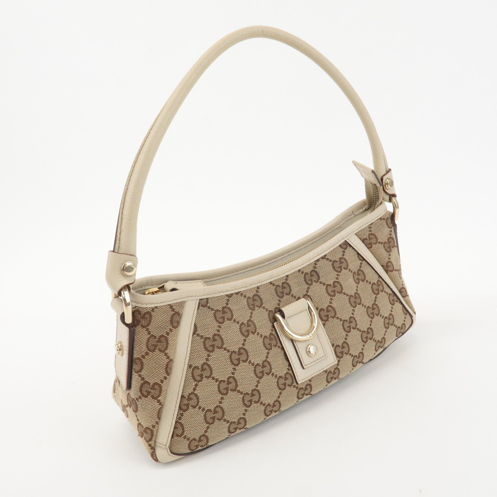 GUCCI Abbey GG Canvas Leather Shoulder Bag Beige Ivory 130939