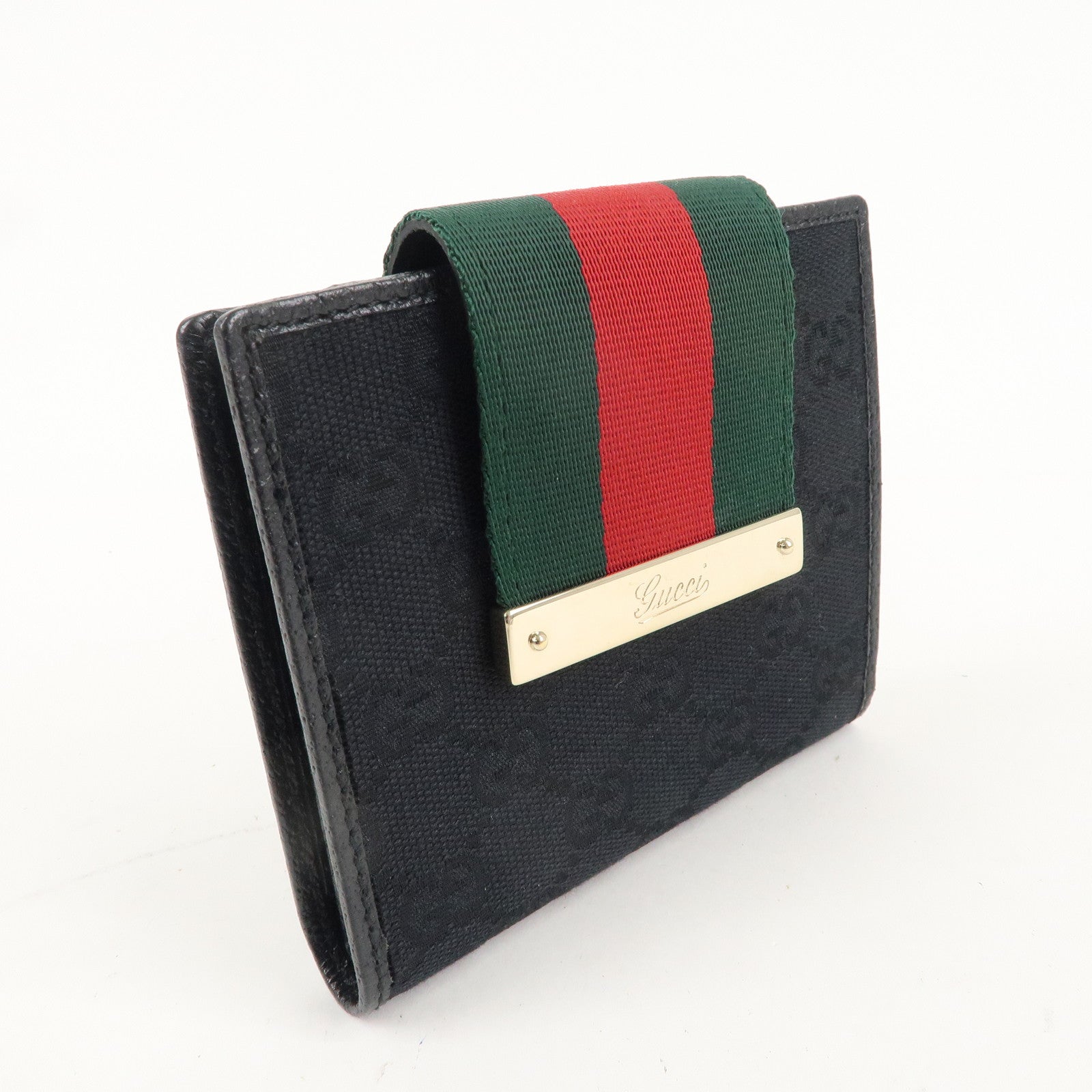 GUCCI Sherry GG Canvas Leather Bifold Wallet Black 181669