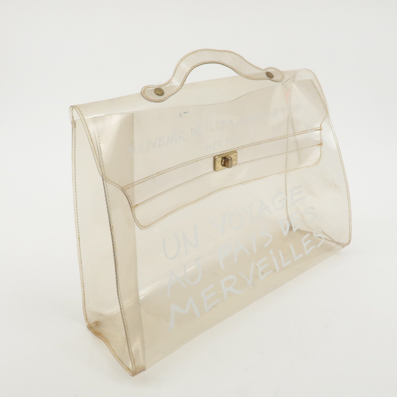 HERMES Vinyl Kelly Hand Bag Clear Transparent Gold Hardware Used