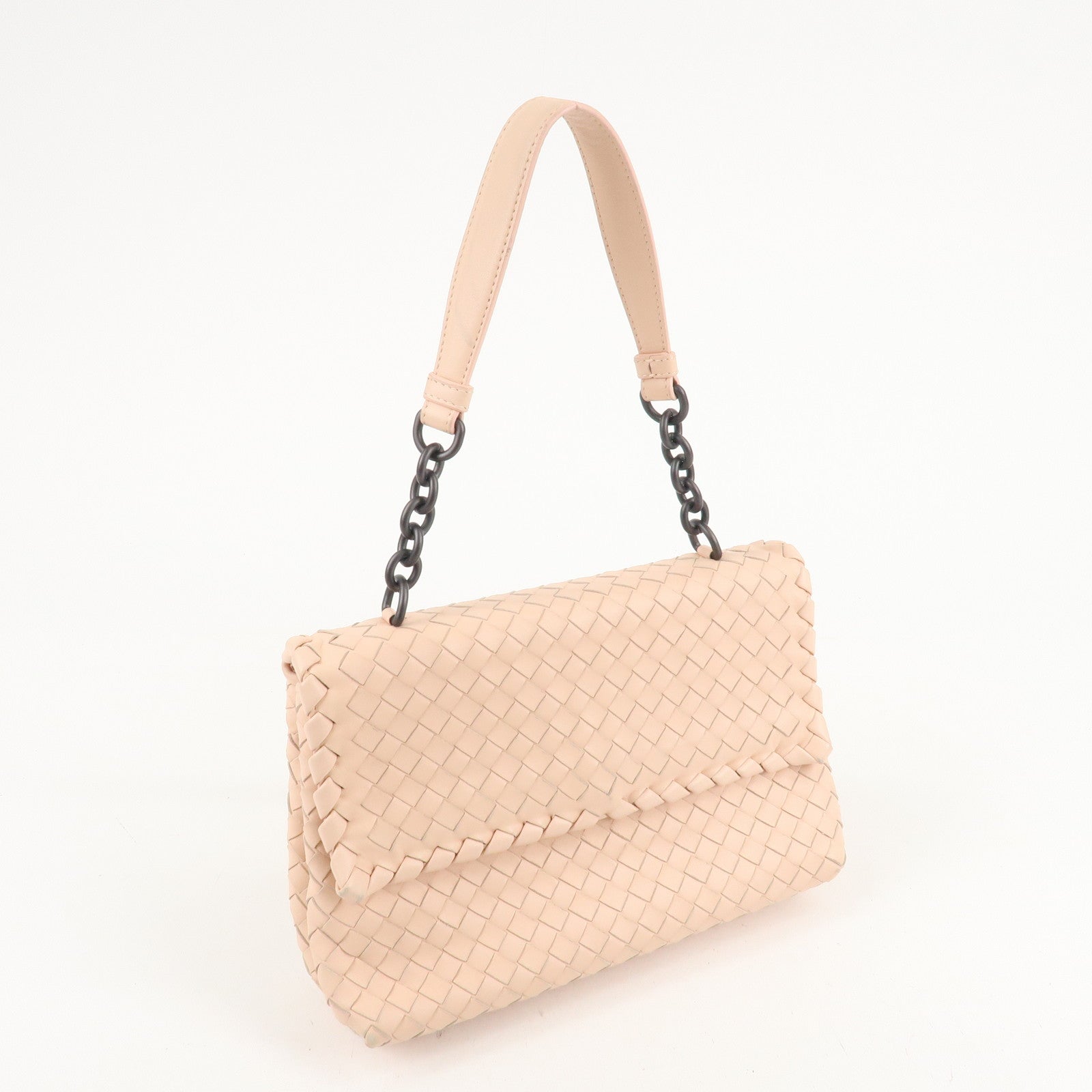 BOTTEGA VENETA Intrecciato Leather Chain Shoulder Bag Pink Beige