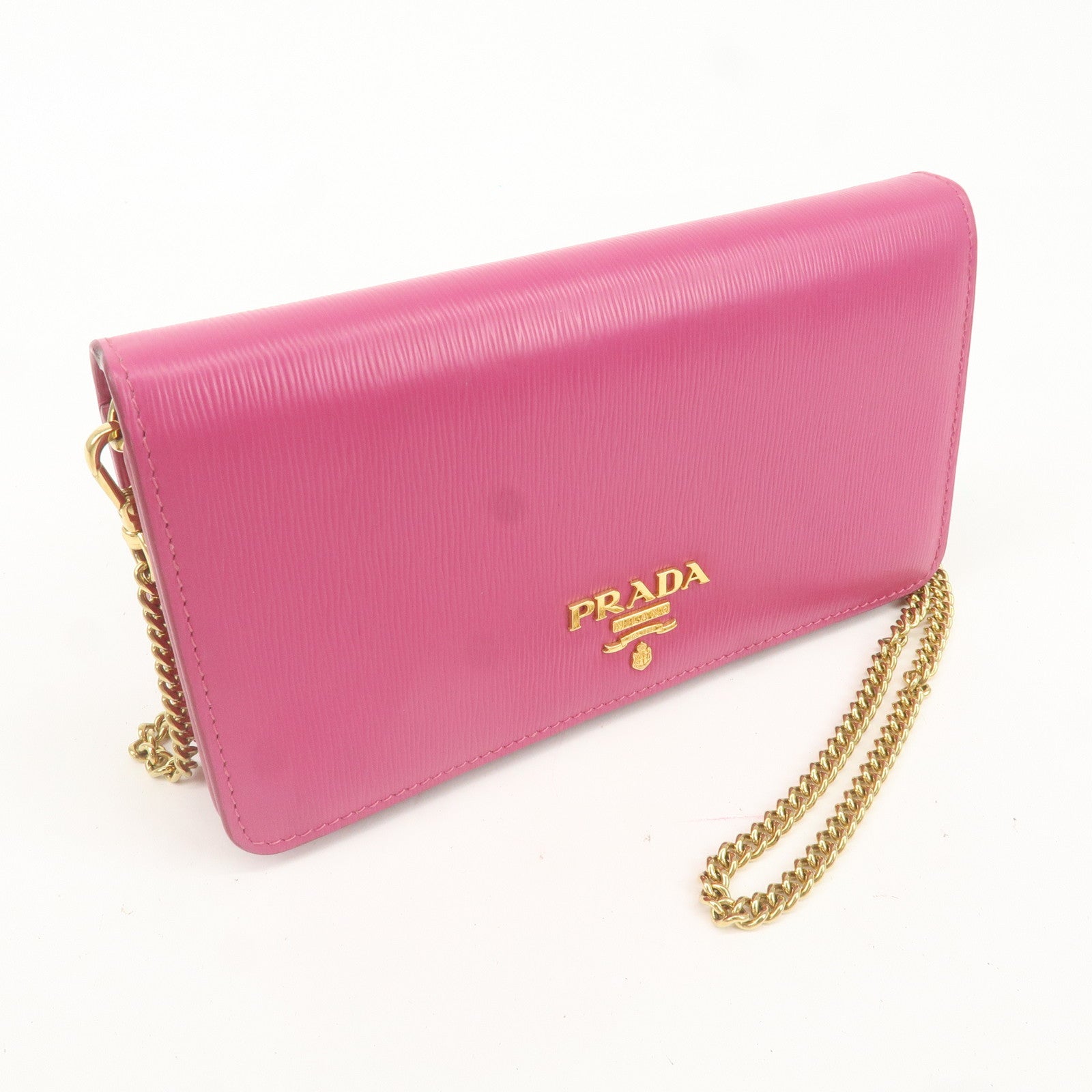 PRADA Leather Chain Wallet ORCHIDEA Pink 1DH044