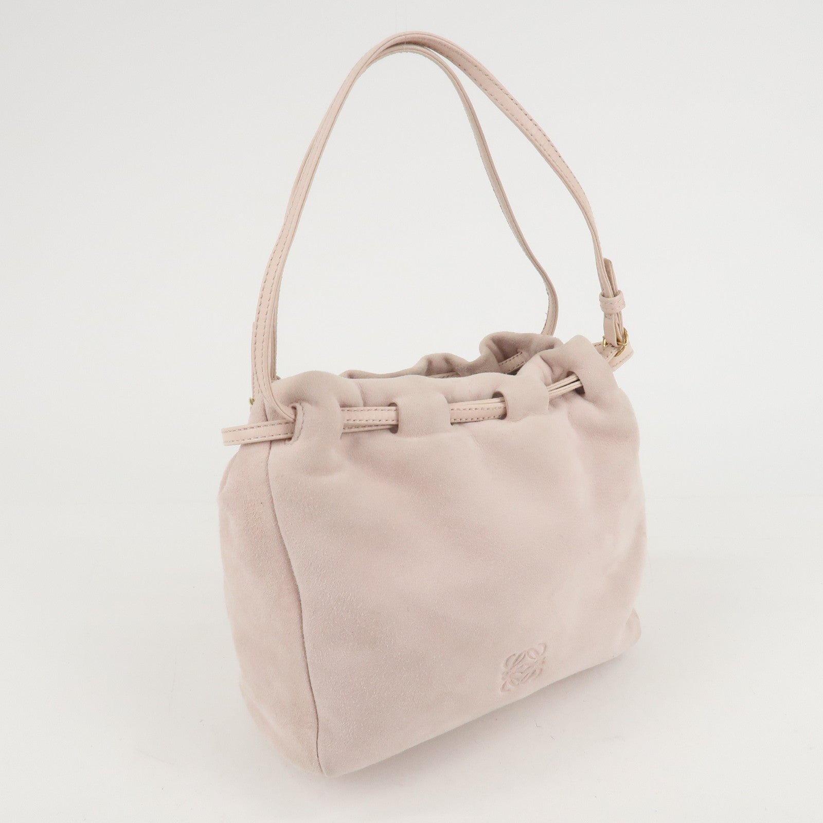 LOEWE Anagram Suede Leather Hand Bag Pink Beige Used