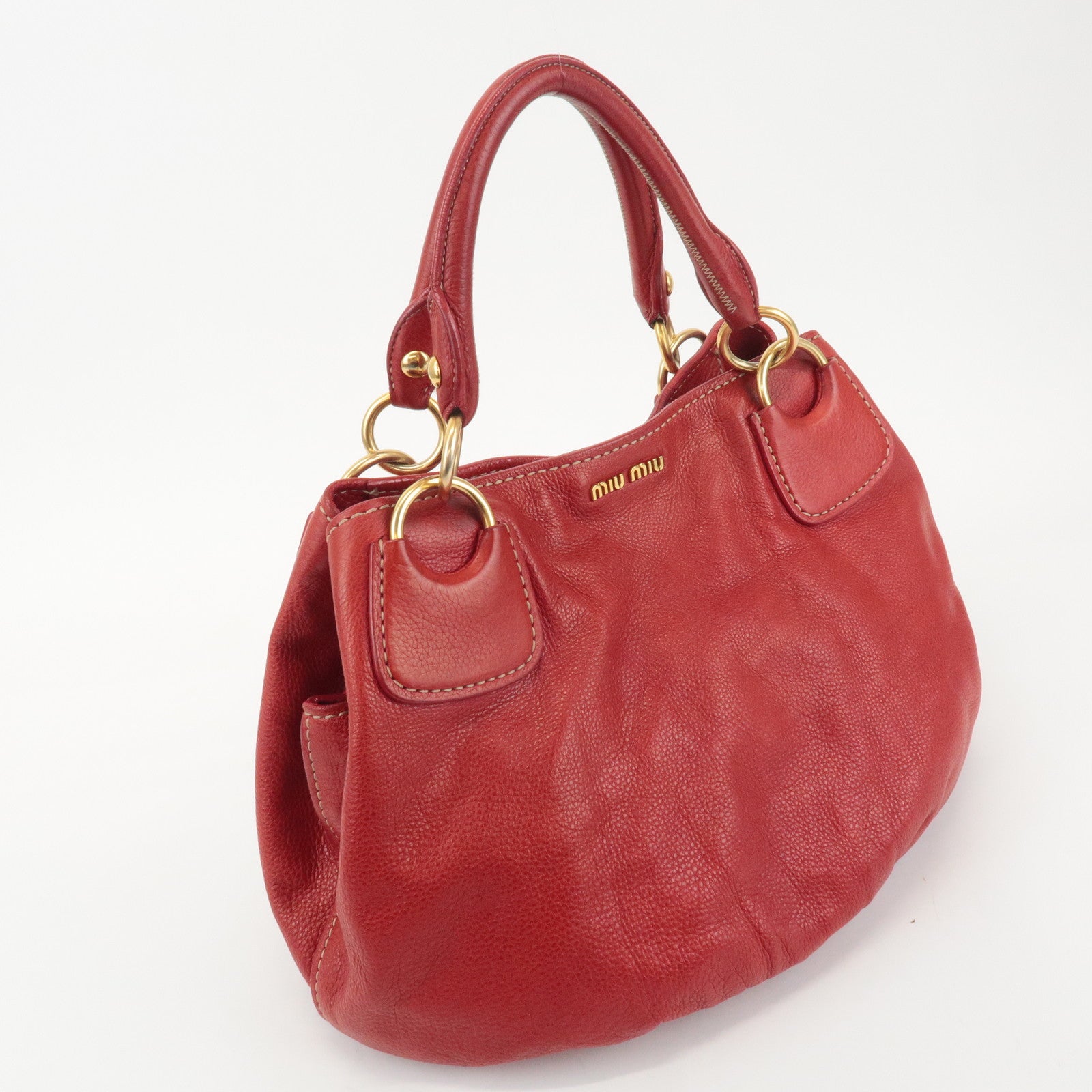 MIU MIU Logo Leather Shoulder Bag Tote Bag Red Used