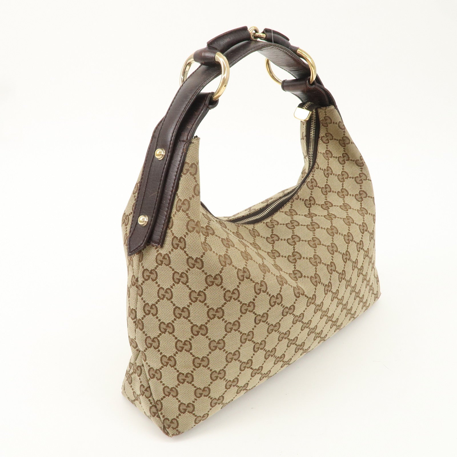 GUCCI Horsebit GG Canvas Leather One Shoulder Bag 115867