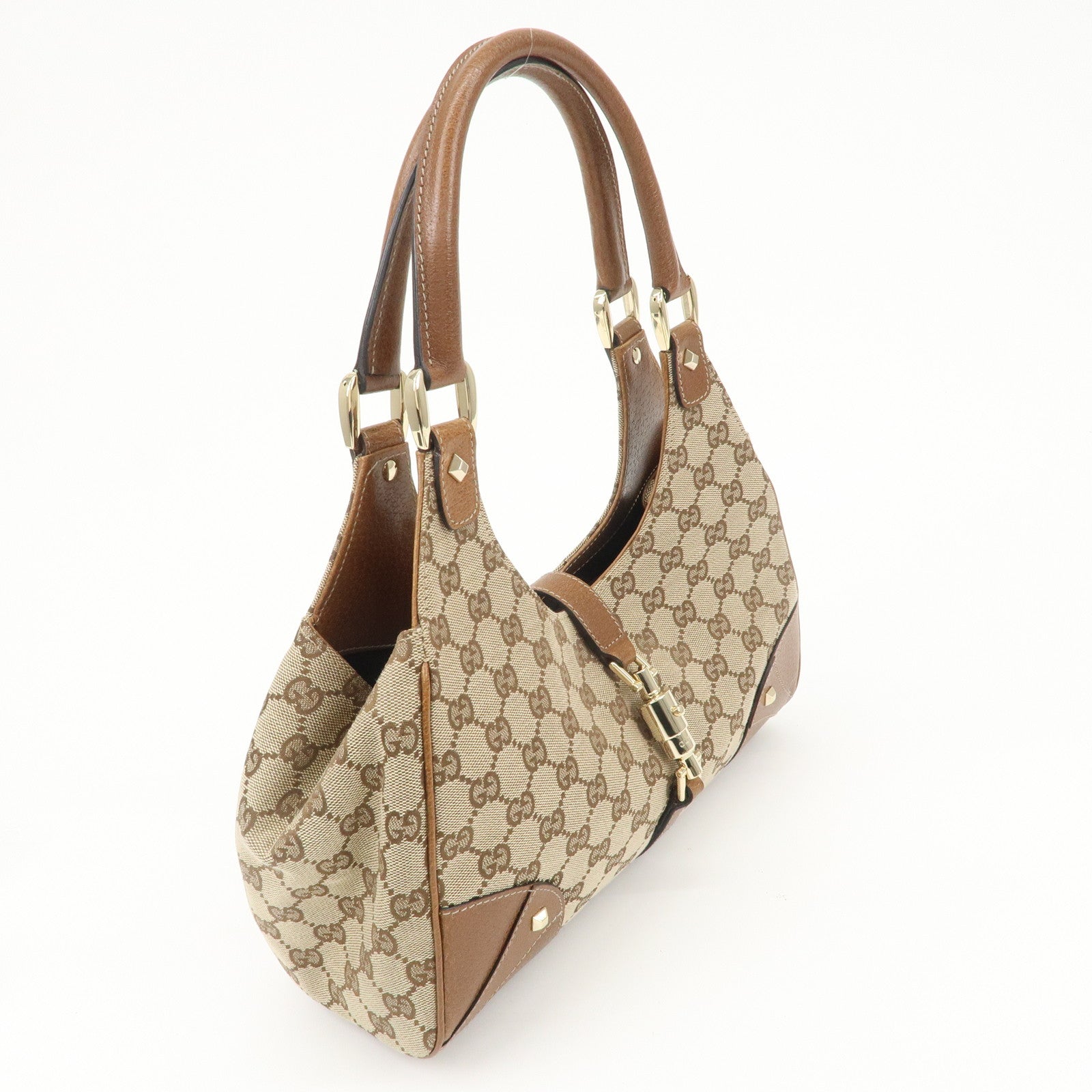 GUCCI New Jackie GG Canvas Leather Shoulder Bag Beige Brown 124407