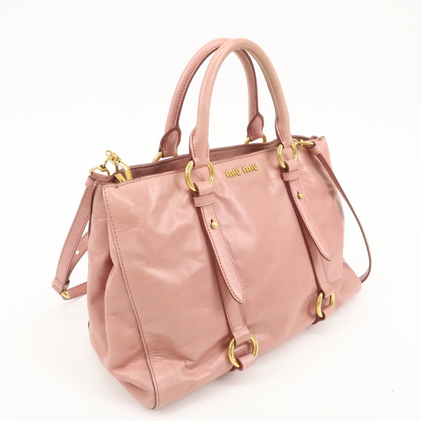 MIU MIU Leather 2 Way Hand Bag Shoulder Bag Pink RN1037 Used