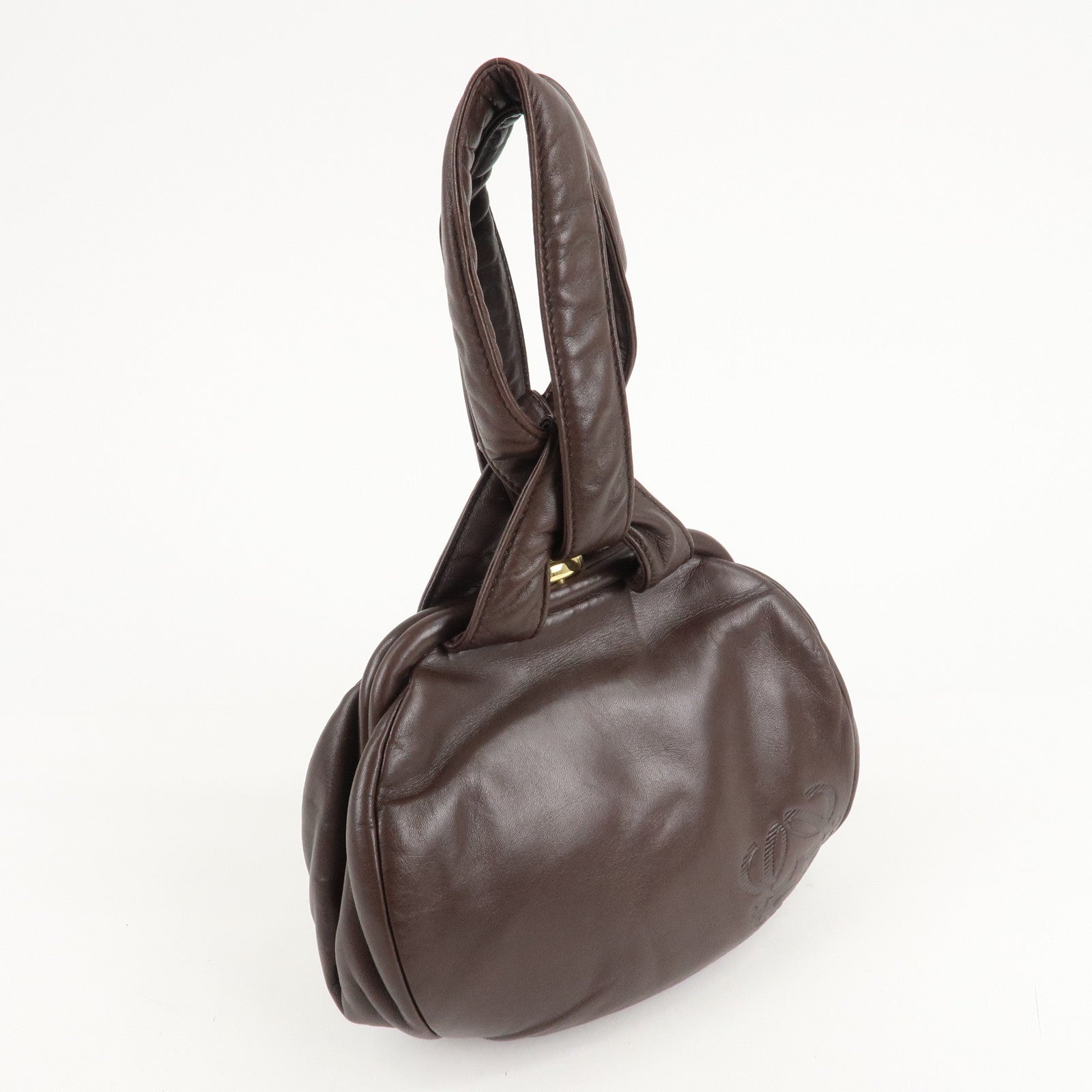 LOEWE Anagram Leather Clasp Shoulder Bag Hand Bag Brown