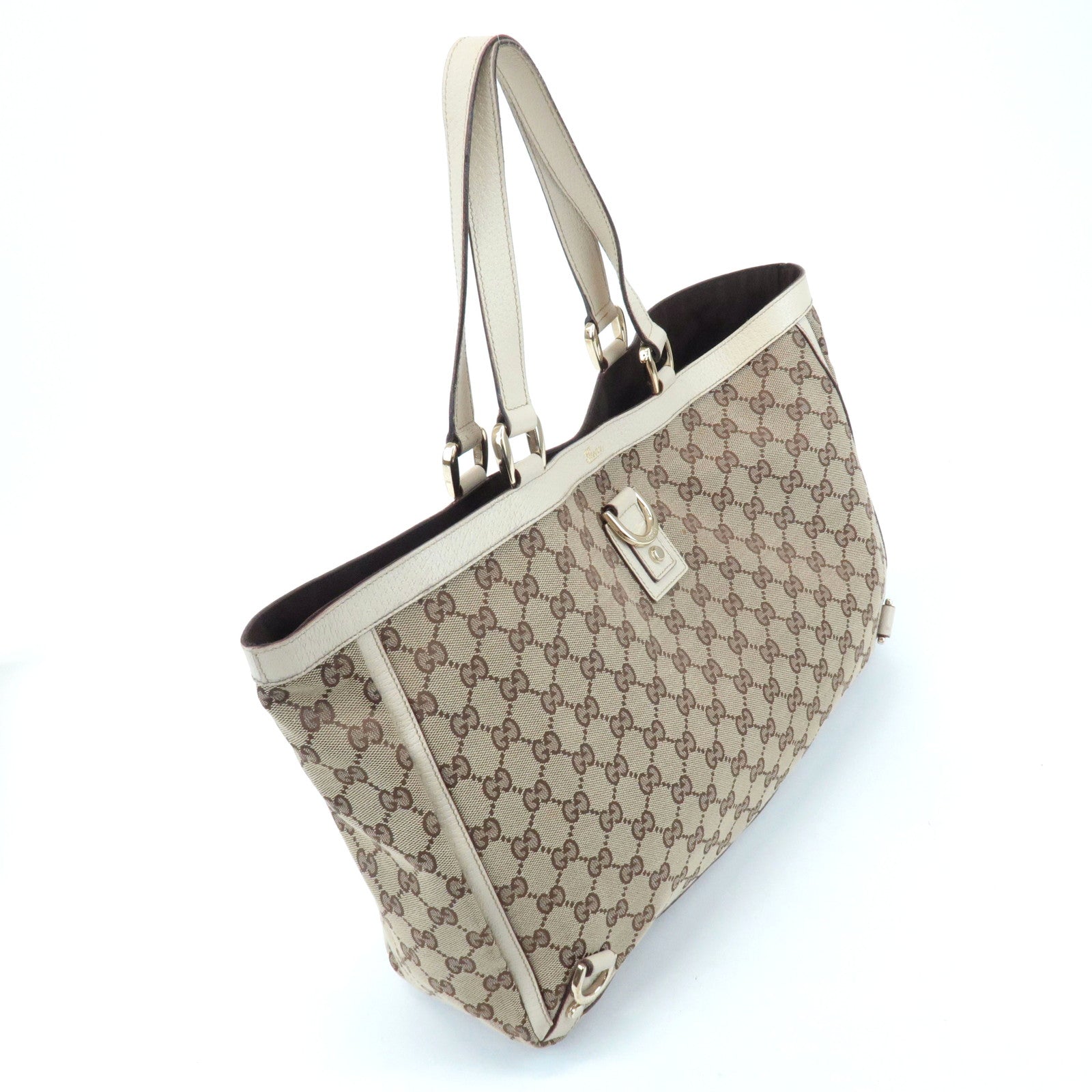 GUCCI Abbey Line GG Canvas Leather Tote Bag Beige 141472 Used