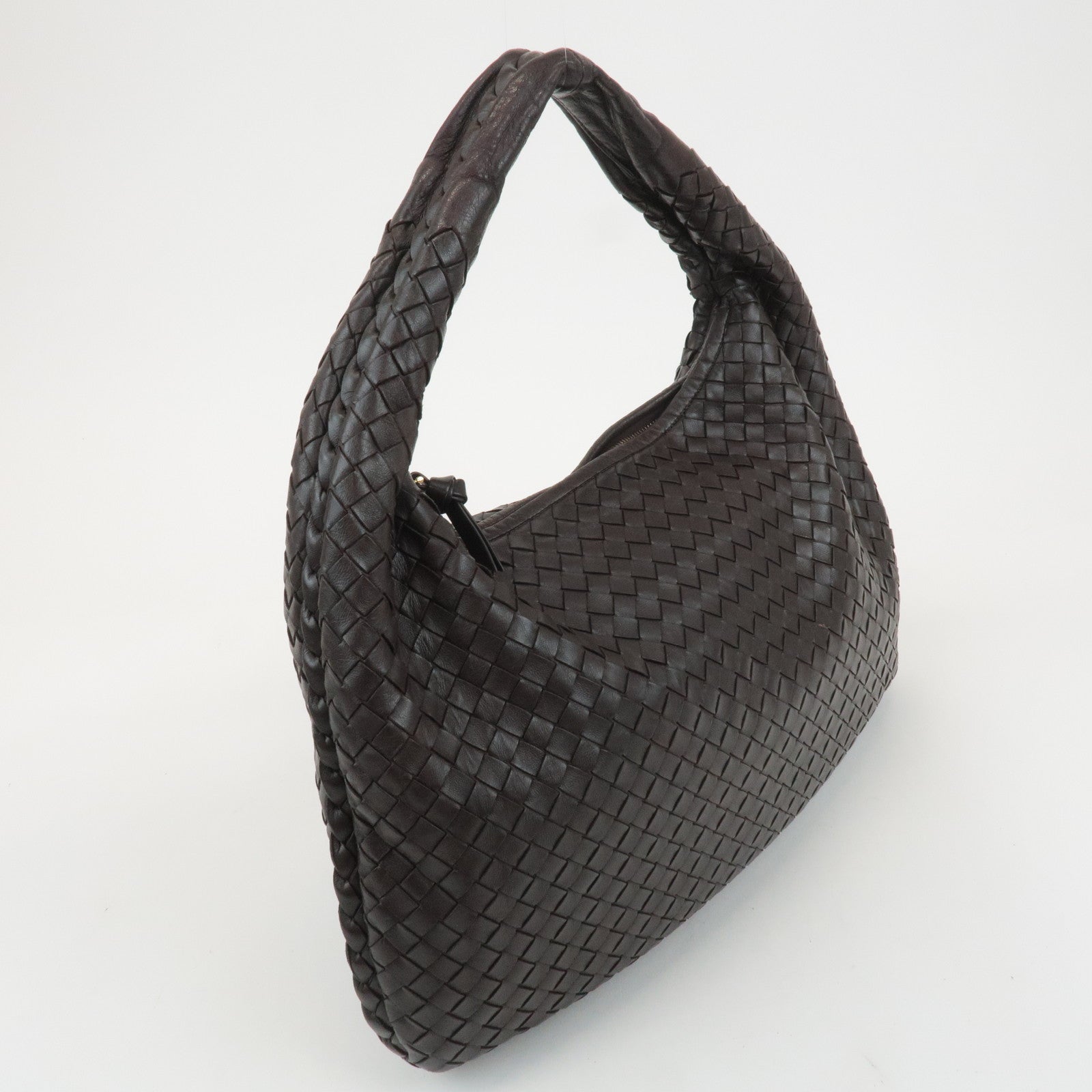 BOTTEGA VENETA Intrecciato Leather Shoulder Bag Dark Brown