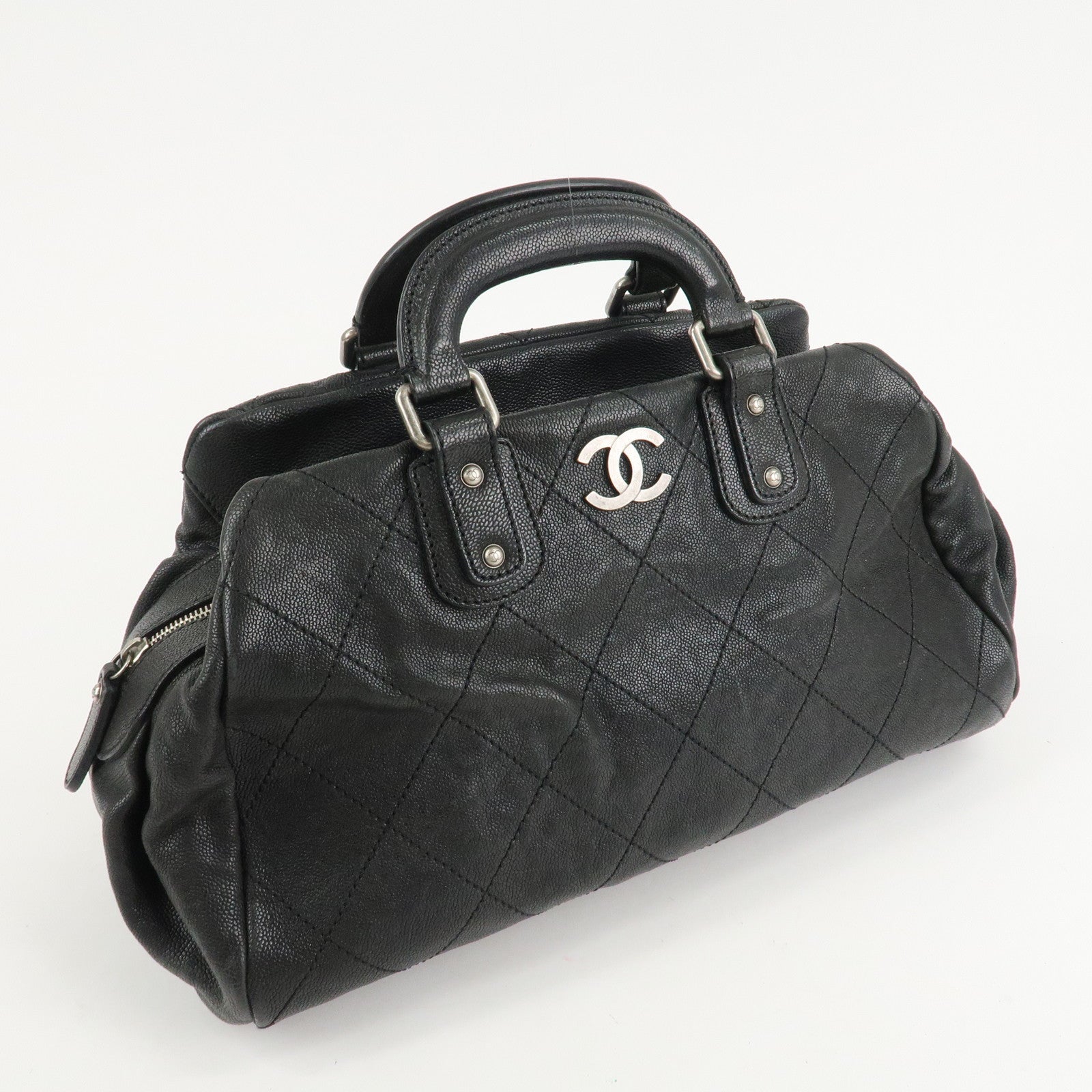 CHANEL Matelasse Caviar Skin Boston Bag Hand Bag Black A33046