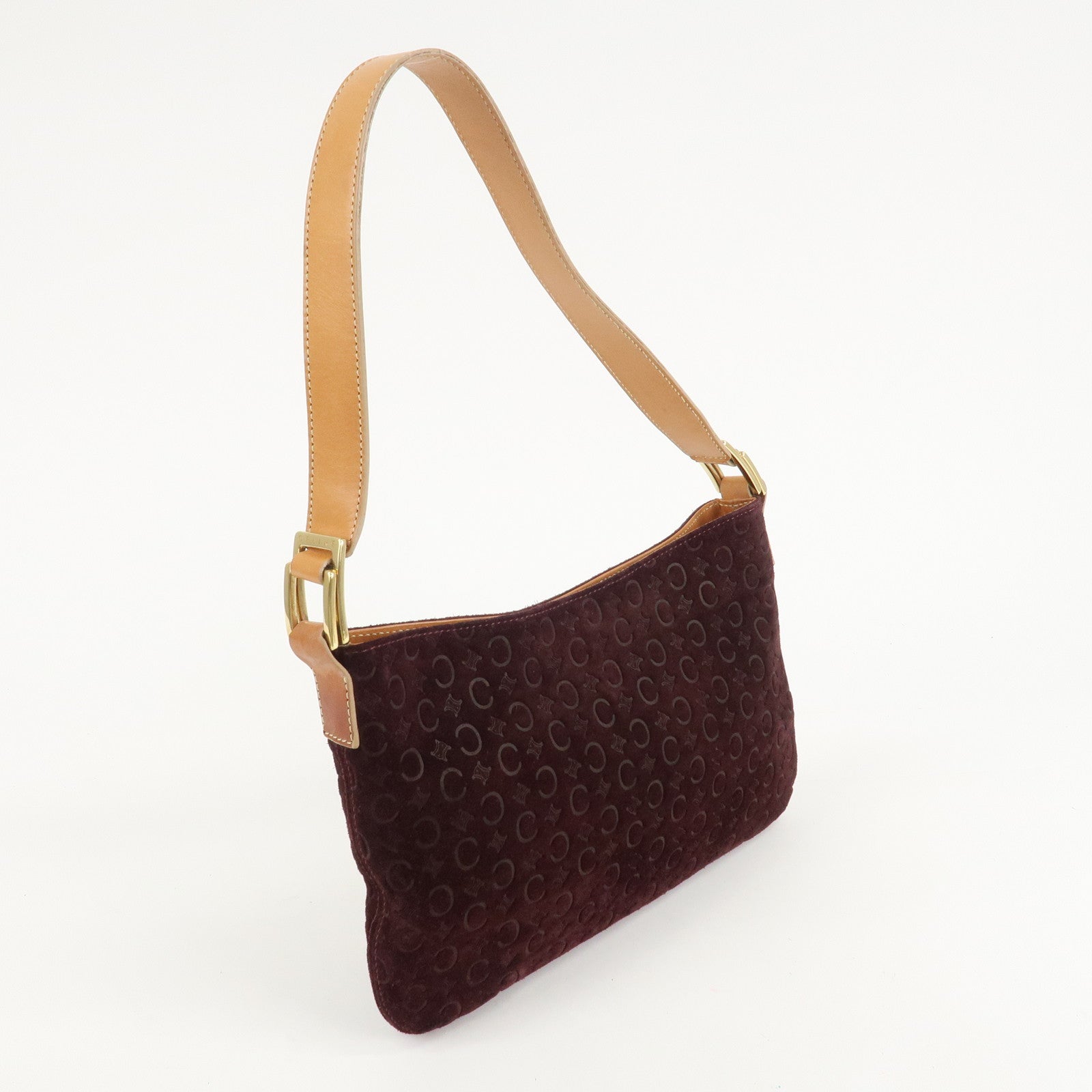 CELINE Suede Shoulder Bag Wine Beige MC00/2