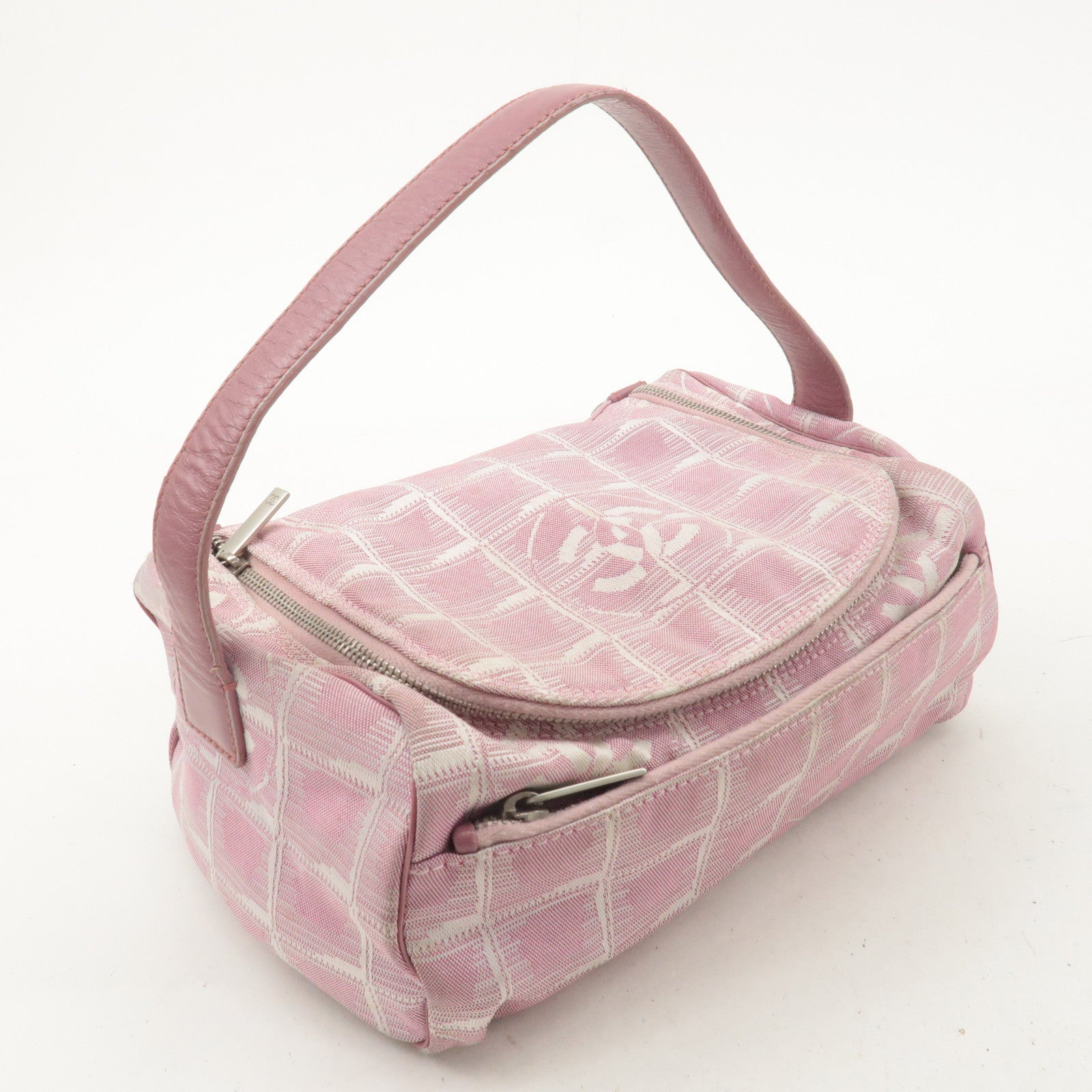 CHANEL New Travel Line Nylon Jacquard Leather Vanity Bag Pink